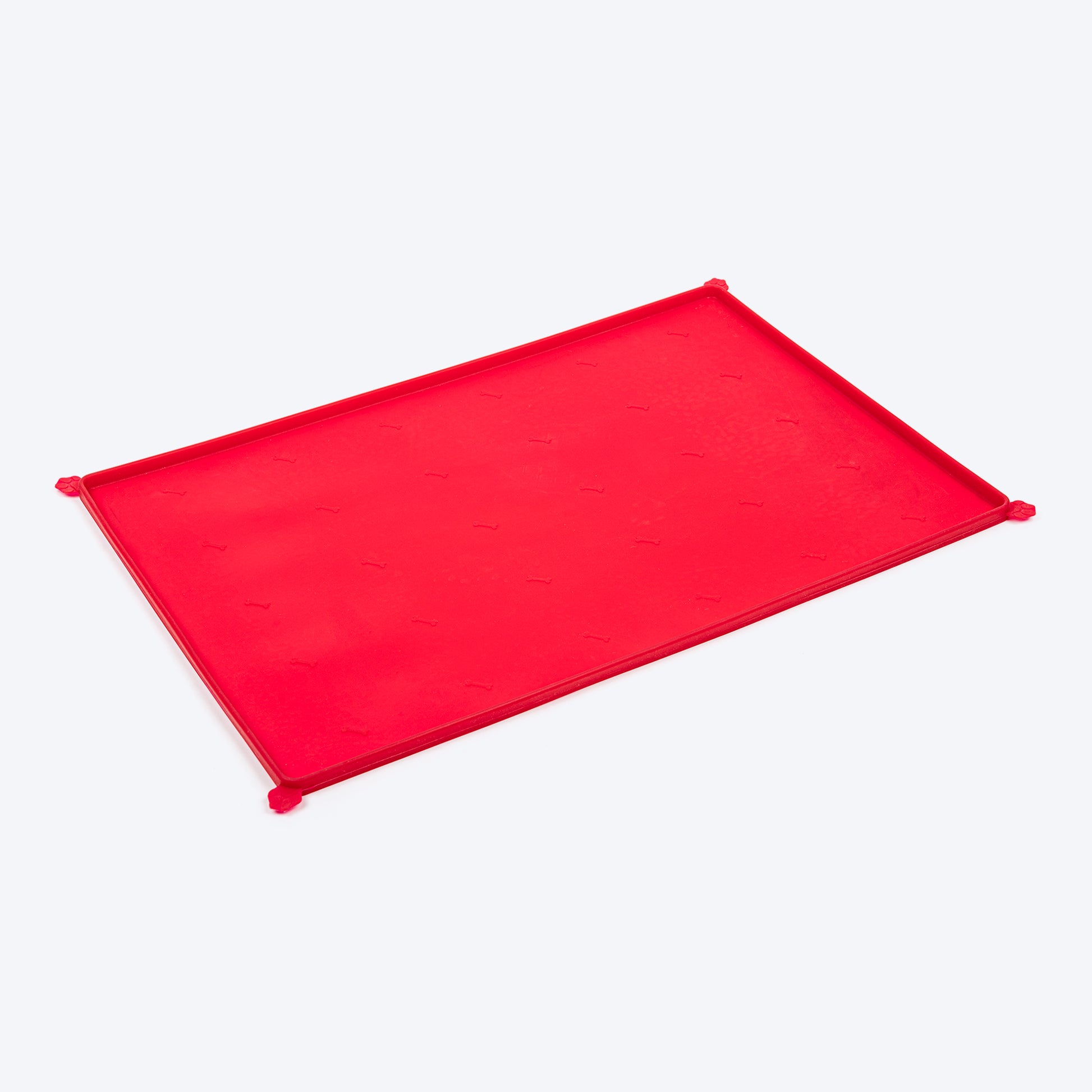 HUFT Anti Spill Rectangle Bowl Mat For Dog & Cat - Red - Heads Up For Tails