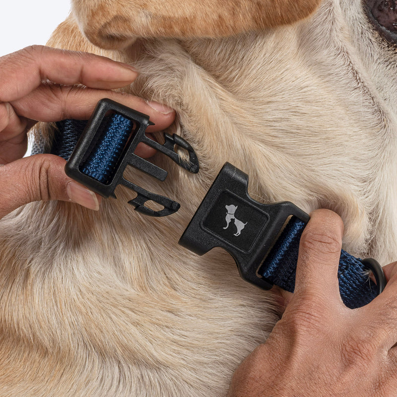 HUFT Personalised Classic (Mobile No.) Dog Collar - Navy - Heads Up For Tails