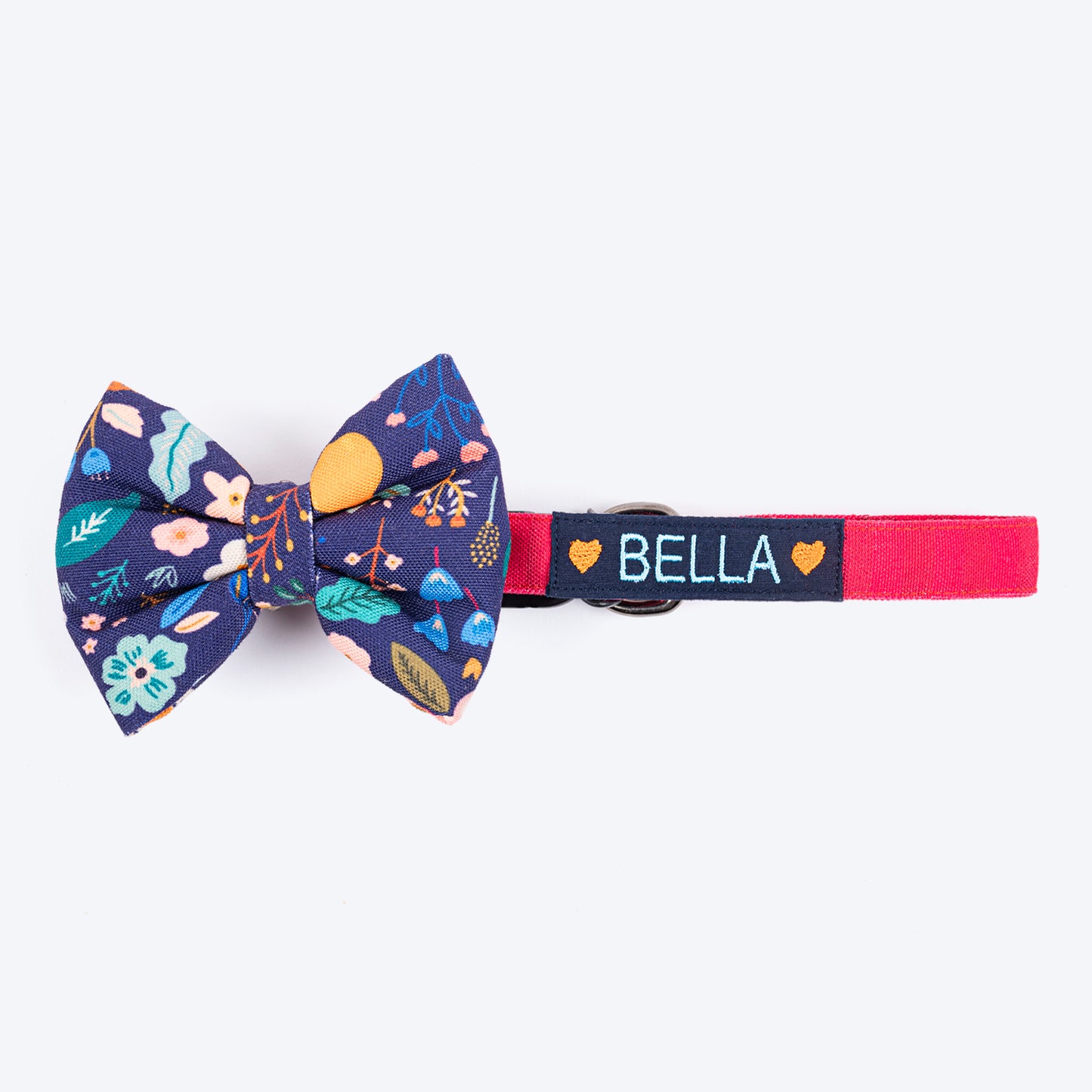 HUFT Personalised Blooming Days Fabric Collar For Dogs With Free Bow Tie - Navy Blue - Heads Up For Tails
