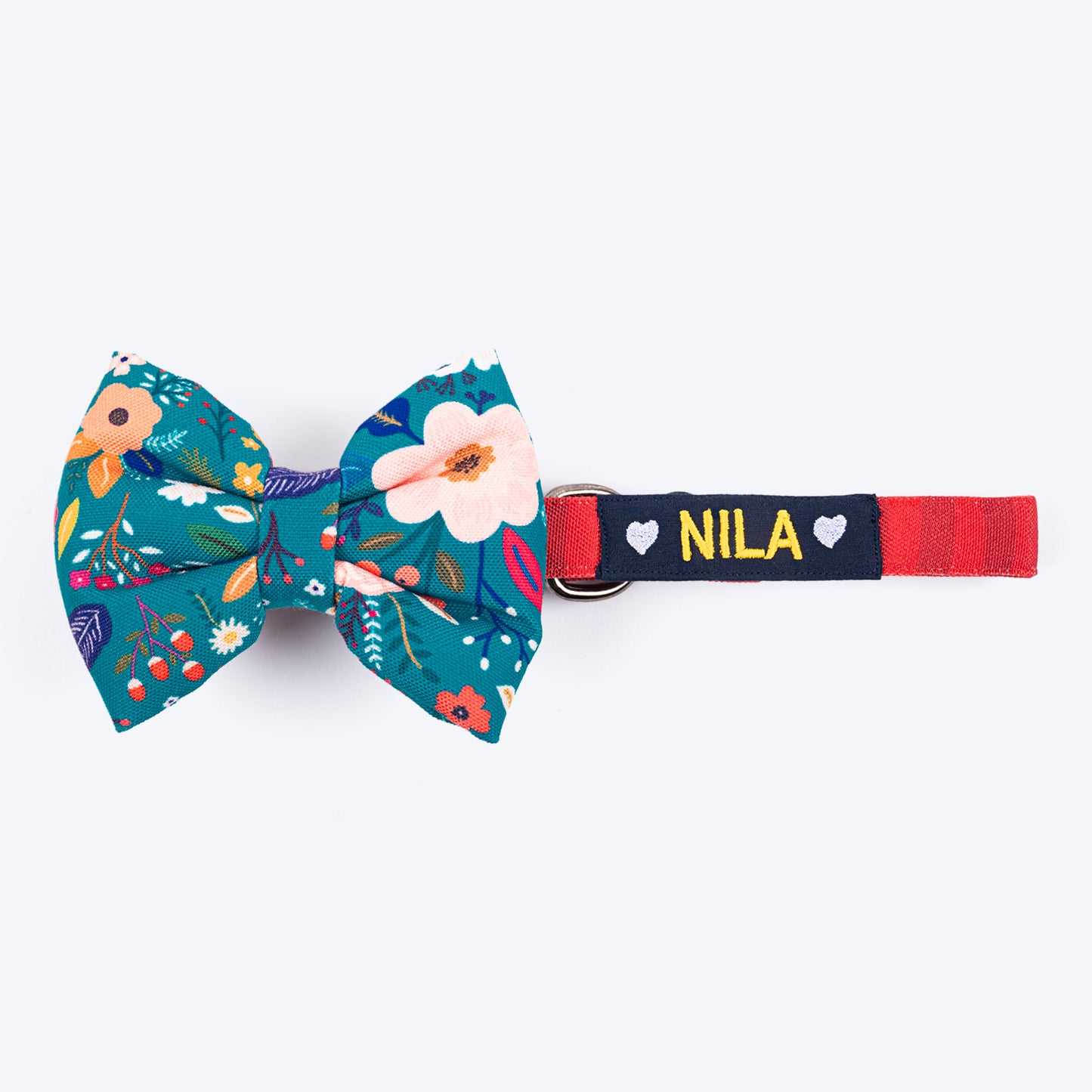 HUFT Personalised Blooming Days Fabric Collar For Dogs With Free Bow Tie - Teal Green - Heads Up For Tails