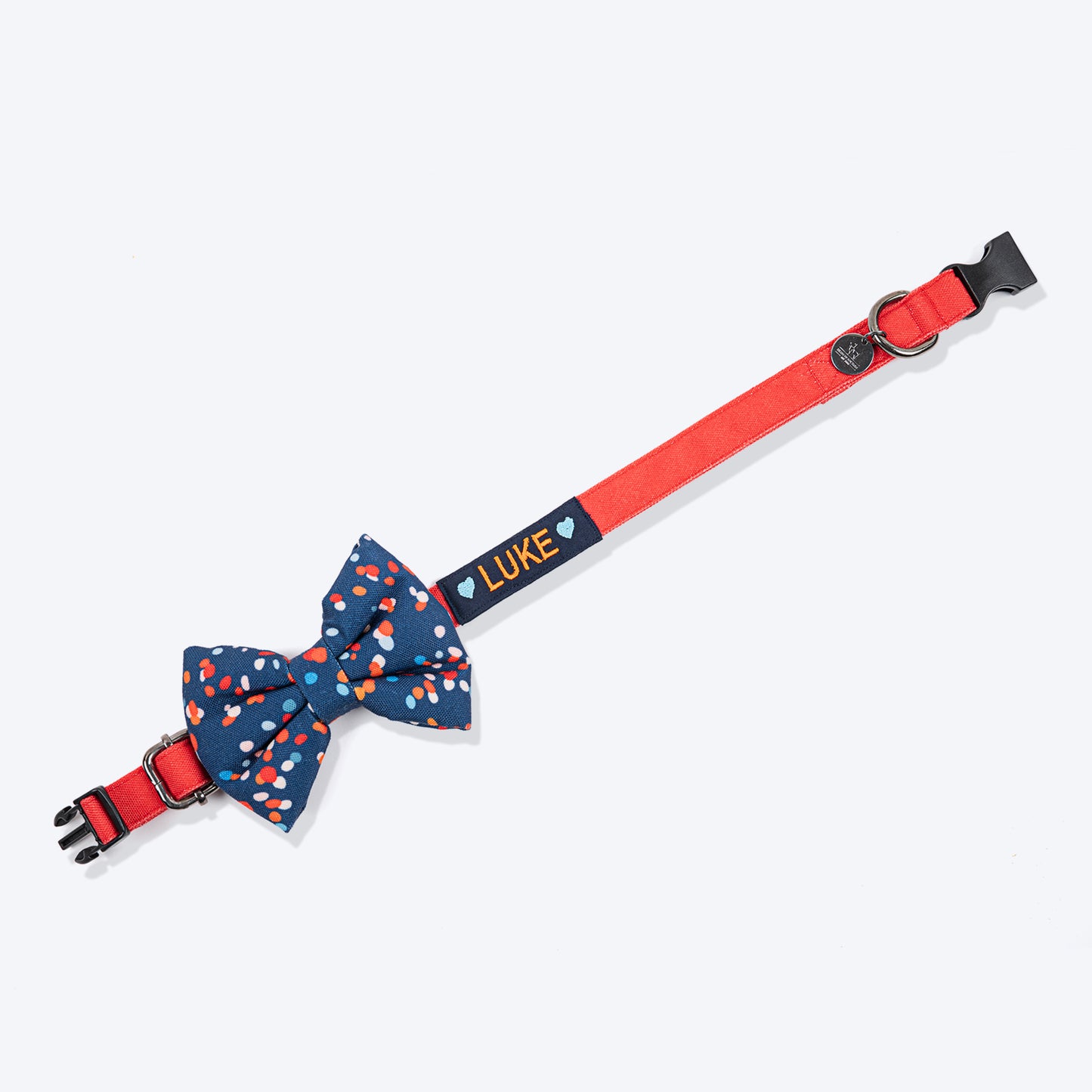 HUFT Personalised Colour Pop Fabric Collar For Dogs With Free Bow Tie - Navy Blue - Heads Up For Tails