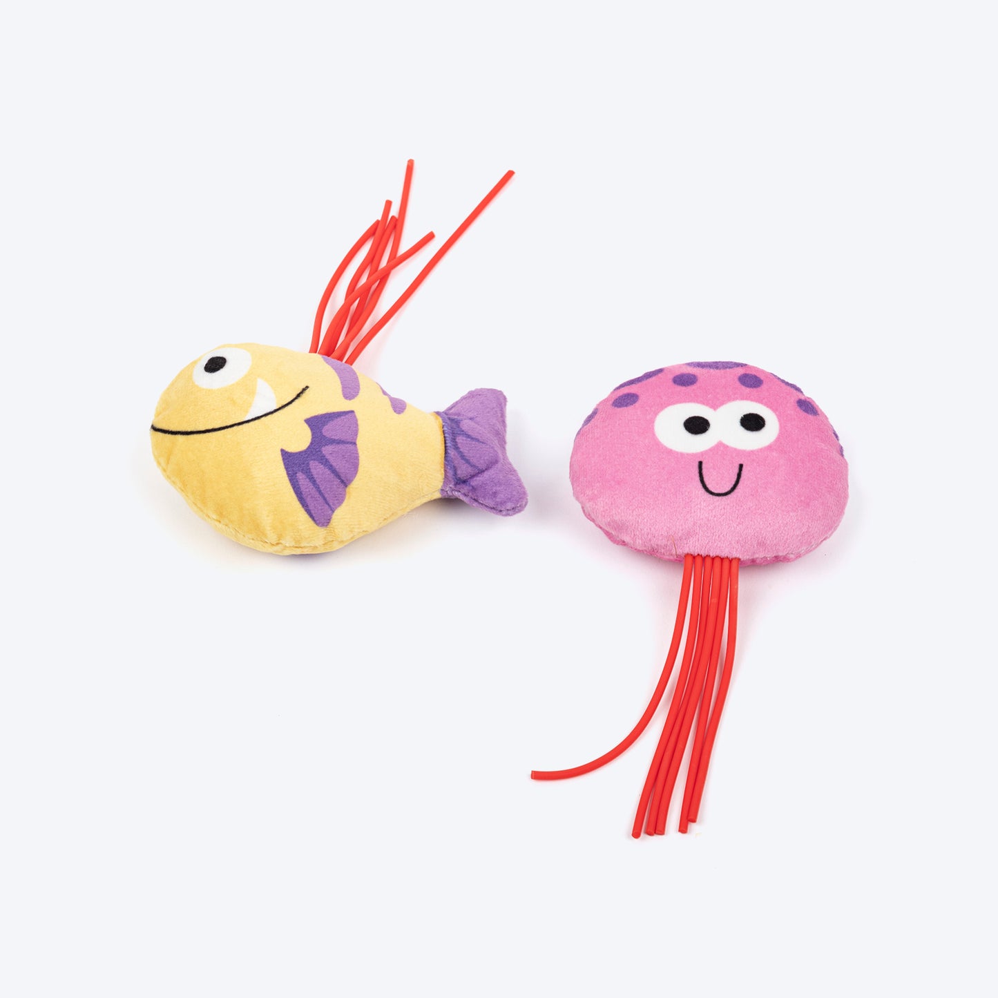HUFT Ocean Buddies Plush Toy With Catnip For Cat - Pink & Yellow - Set Of 2 - Heads Up For Tails
