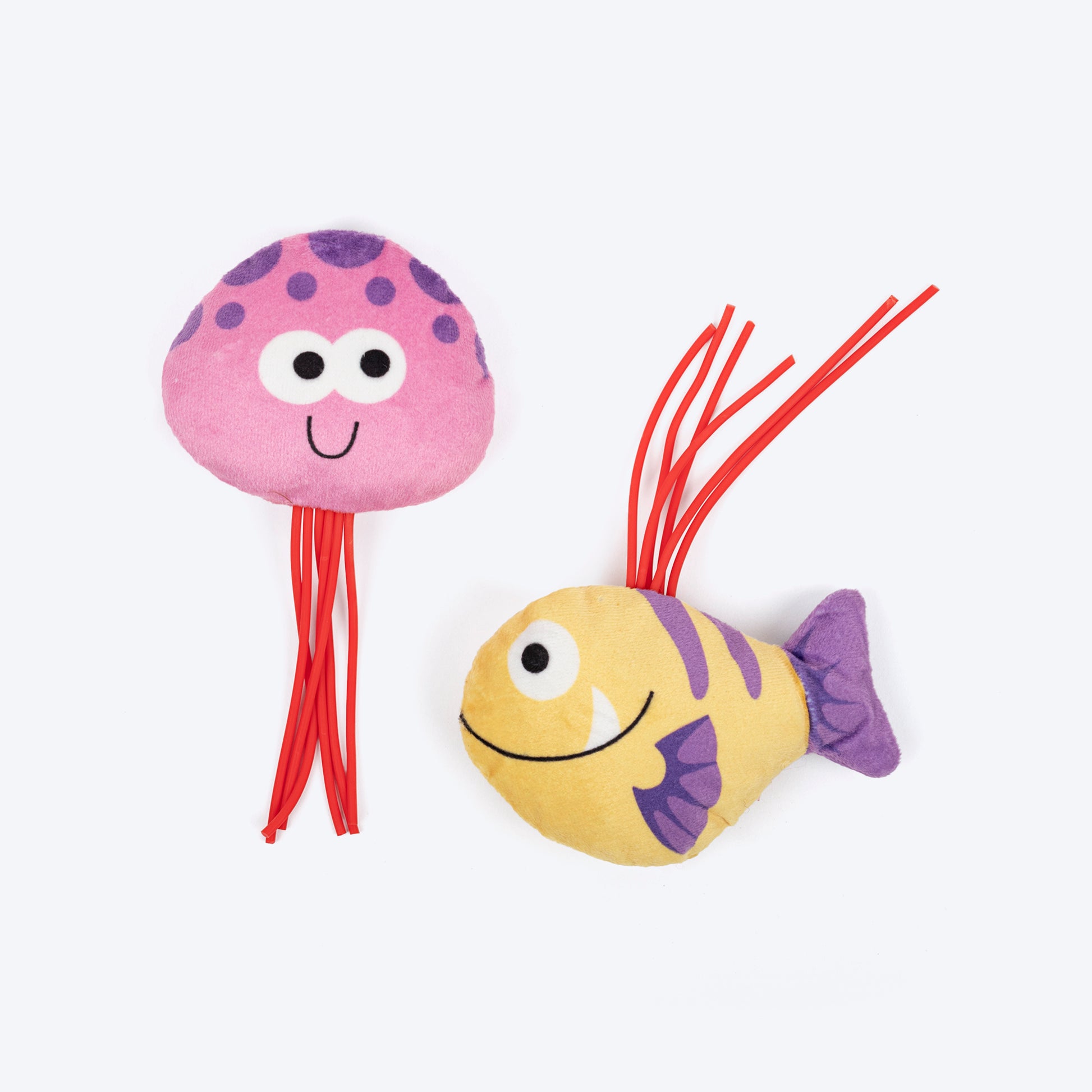 HUFT Ocean Buddies Plush Toy With Catnip For Cat - Pink & Yellow - Set Of 2 - Heads Up For Tails