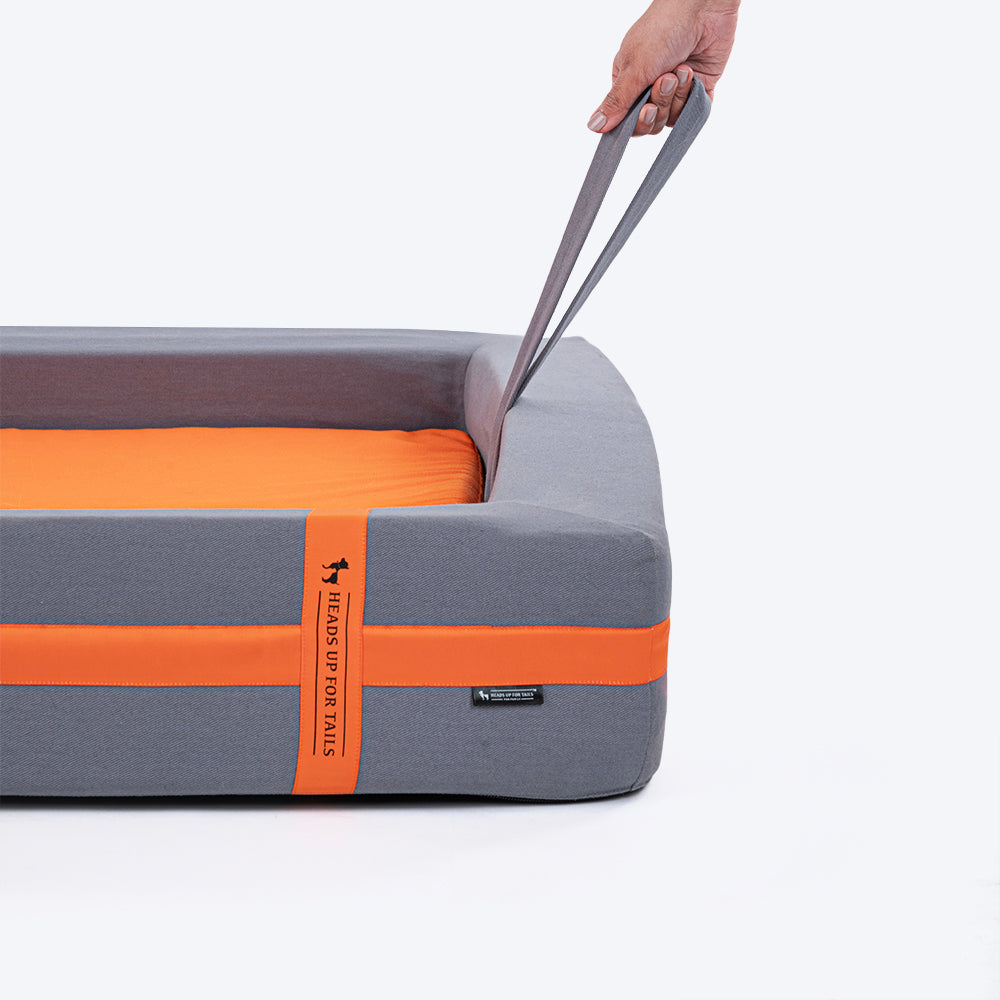 HUFT Royal Snooze Bed for Dog - Grey & Orange - Heads Up For Tails