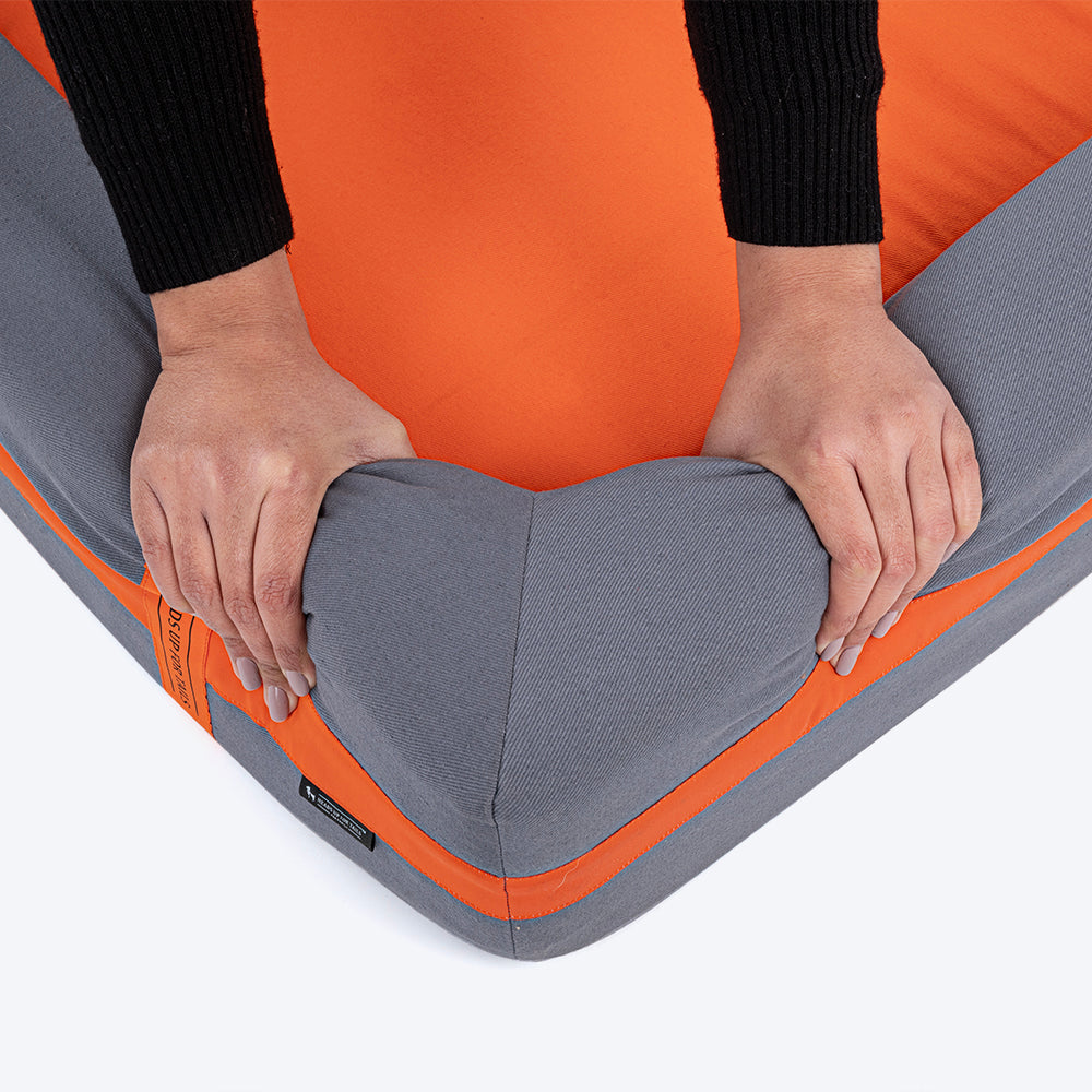 HUFT Royal Snooze Bed for Dog - Grey & Orange - Heads Up For Tails