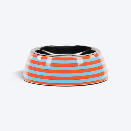 HUFT Happy Stripes Printed Melamine Bowl With Steel Insert For Dog - Blue & Orange - Heads Up For Tails