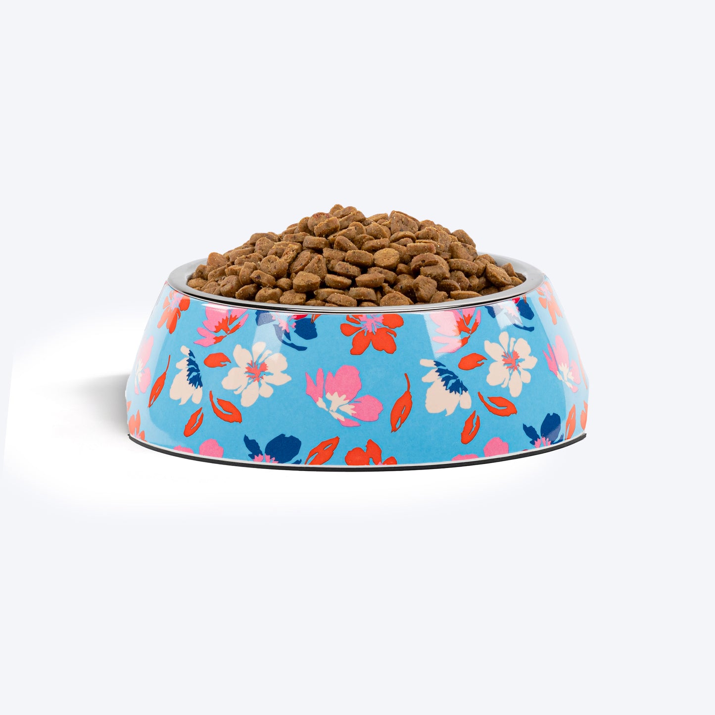 HUFT Summer Bloom Printed Melamine Bowl With Steel Insert For Dog - Blue - Heads Up For Tails