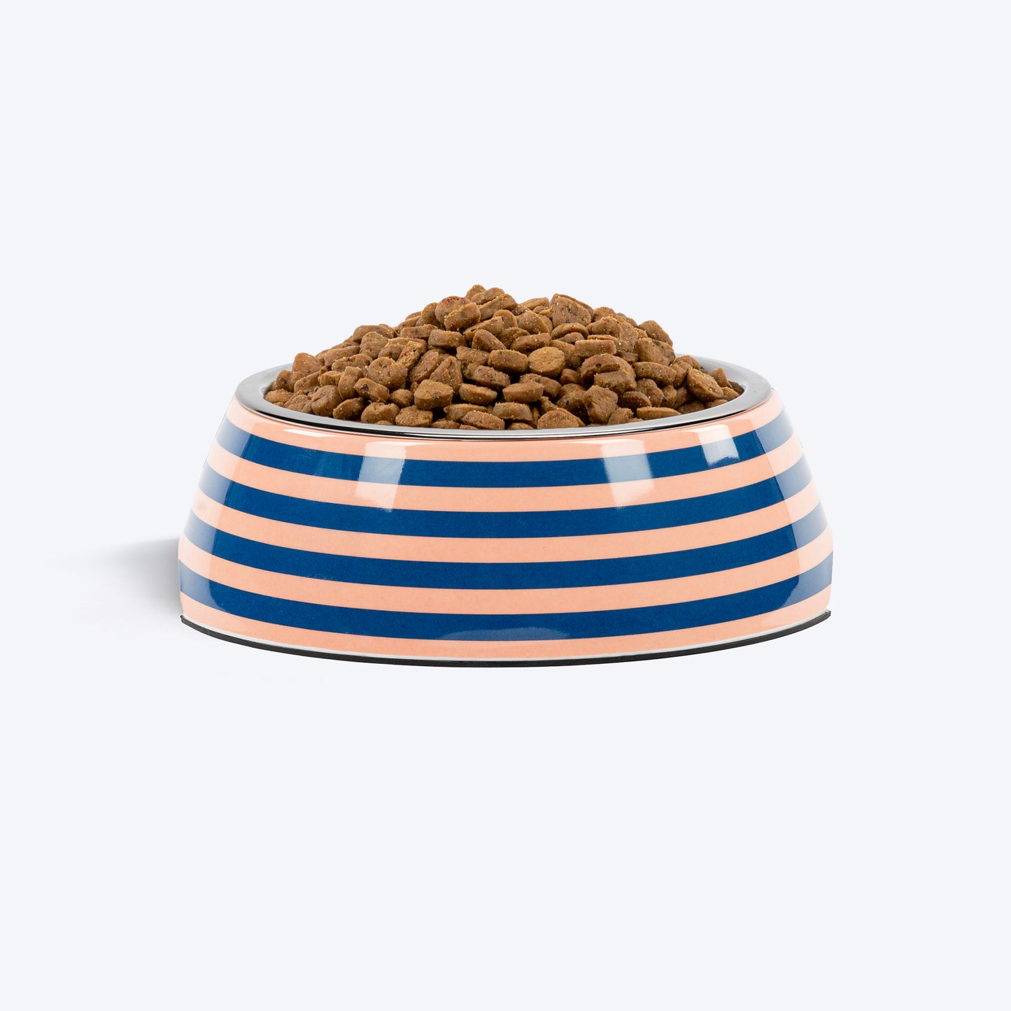 HUFT Happy Stripes Printed Melamine Bowl With Steel Insert For Dog - Blue & Peach - Heads Up For Tails