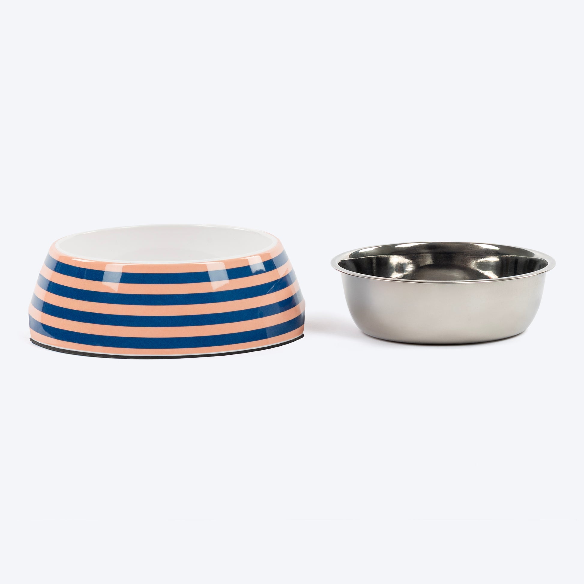 HUFT Happy Stripes Printed Melamine Bowl With Steel Insert For Dog - Blue & Peach - Heads Up For Tails
