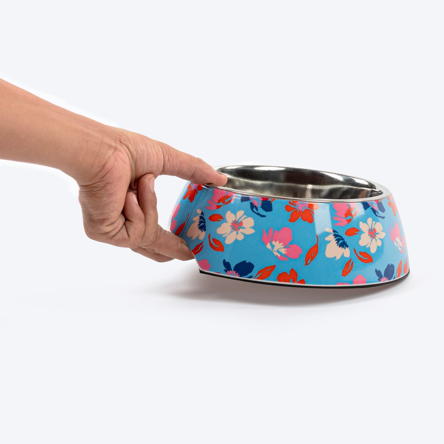 HUFT Summer Bloom Printed Melamine Bowl With Steel Insert For Dog - Blue - Heads Up For Tails