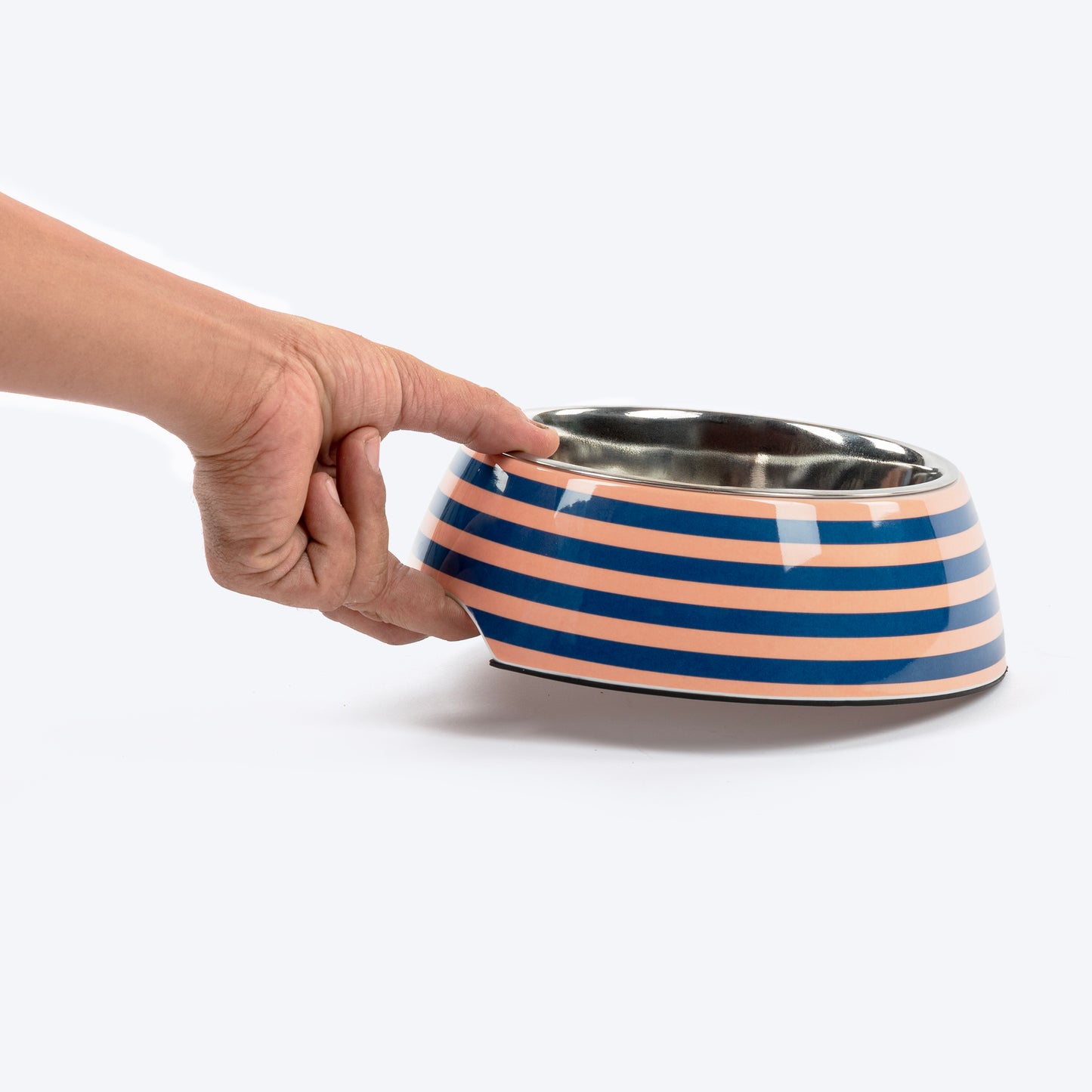 HUFT Happy Stripes Printed Melamine Bowl With Steel Insert For Dog - Blue & Peach - Heads Up For Tails