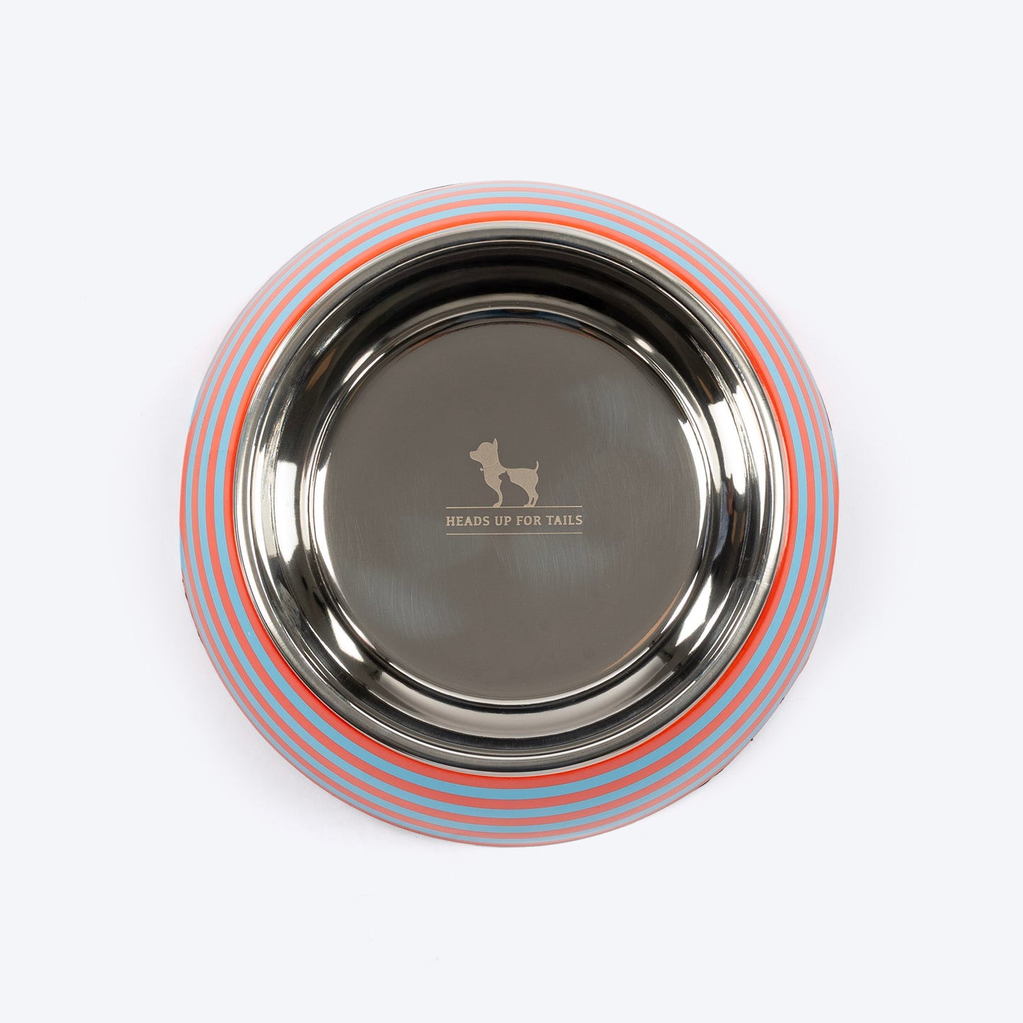 HUFT Happy Stripes Printed Melamine Bowl With Steel Insert For Dog - Blue & Orange - Heads Up For Tails