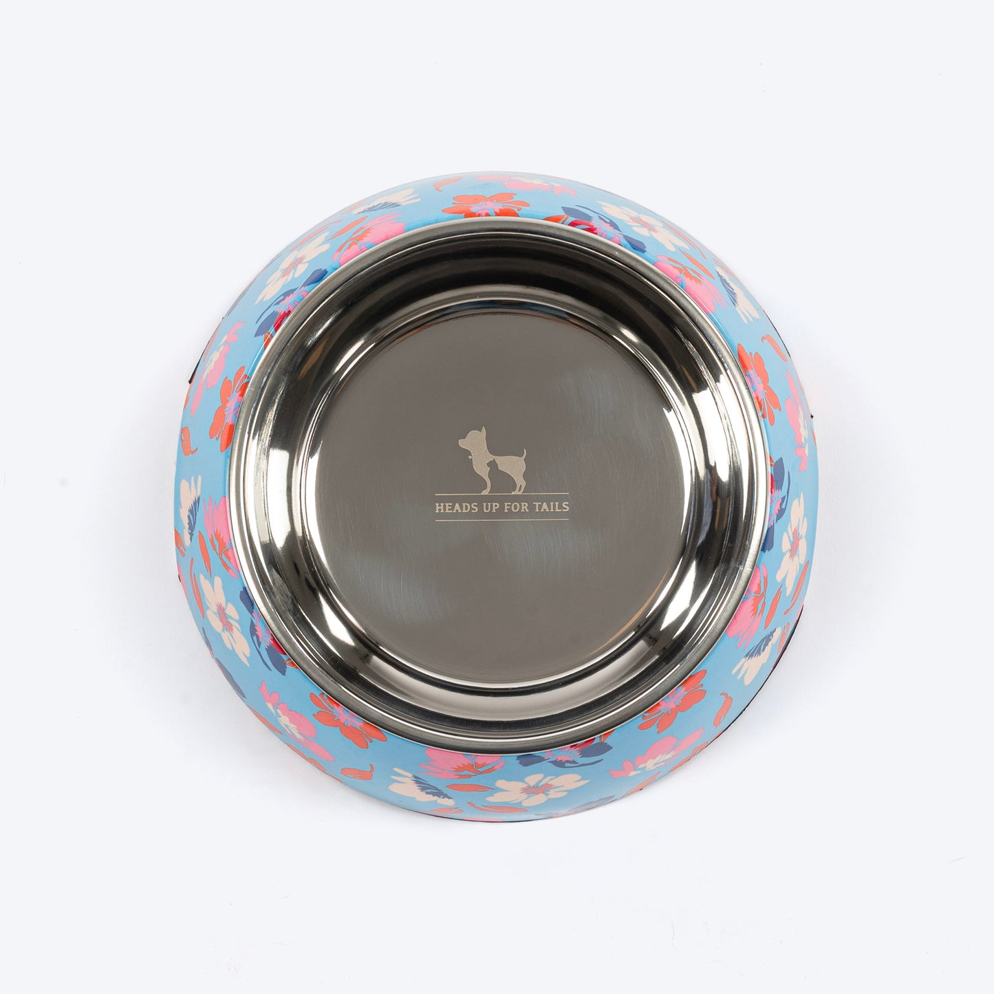 HUFT Summer Bloom Printed Melamine Bowl With Steel Insert For Dog - Blue - Heads Up For Tails