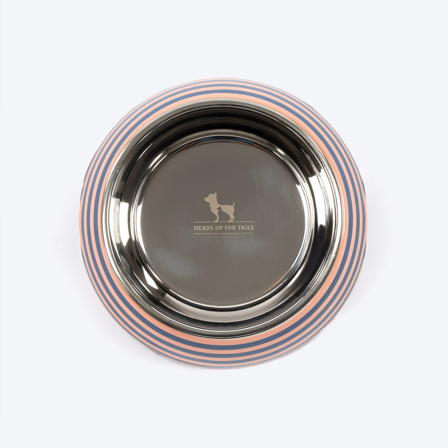 HUFT Happy Stripes Printed Melamine Bowl With Steel Insert For Dog - Blue & Peach - Heads Up For Tails