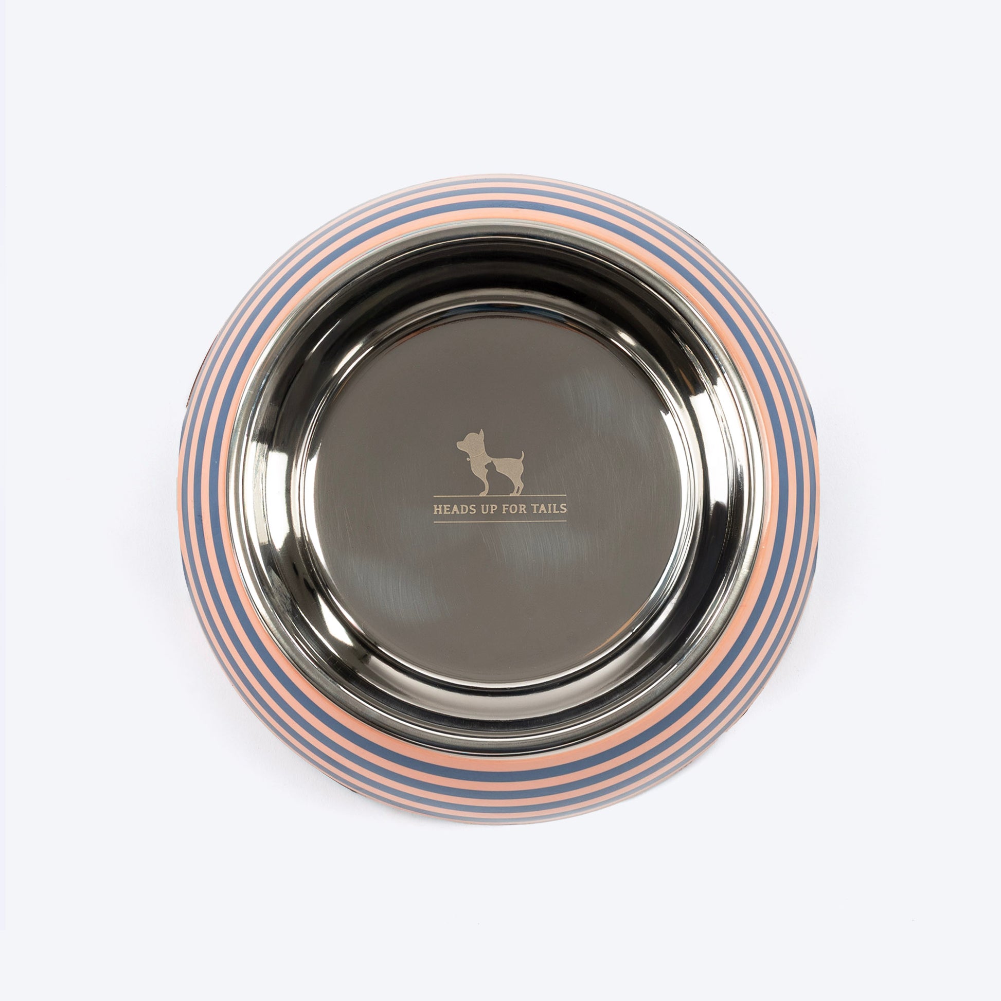 HUFT Happy Stripes Printed Melamine Bowl With Steel Insert For Dog - Blue & Peach - Heads Up For Tails