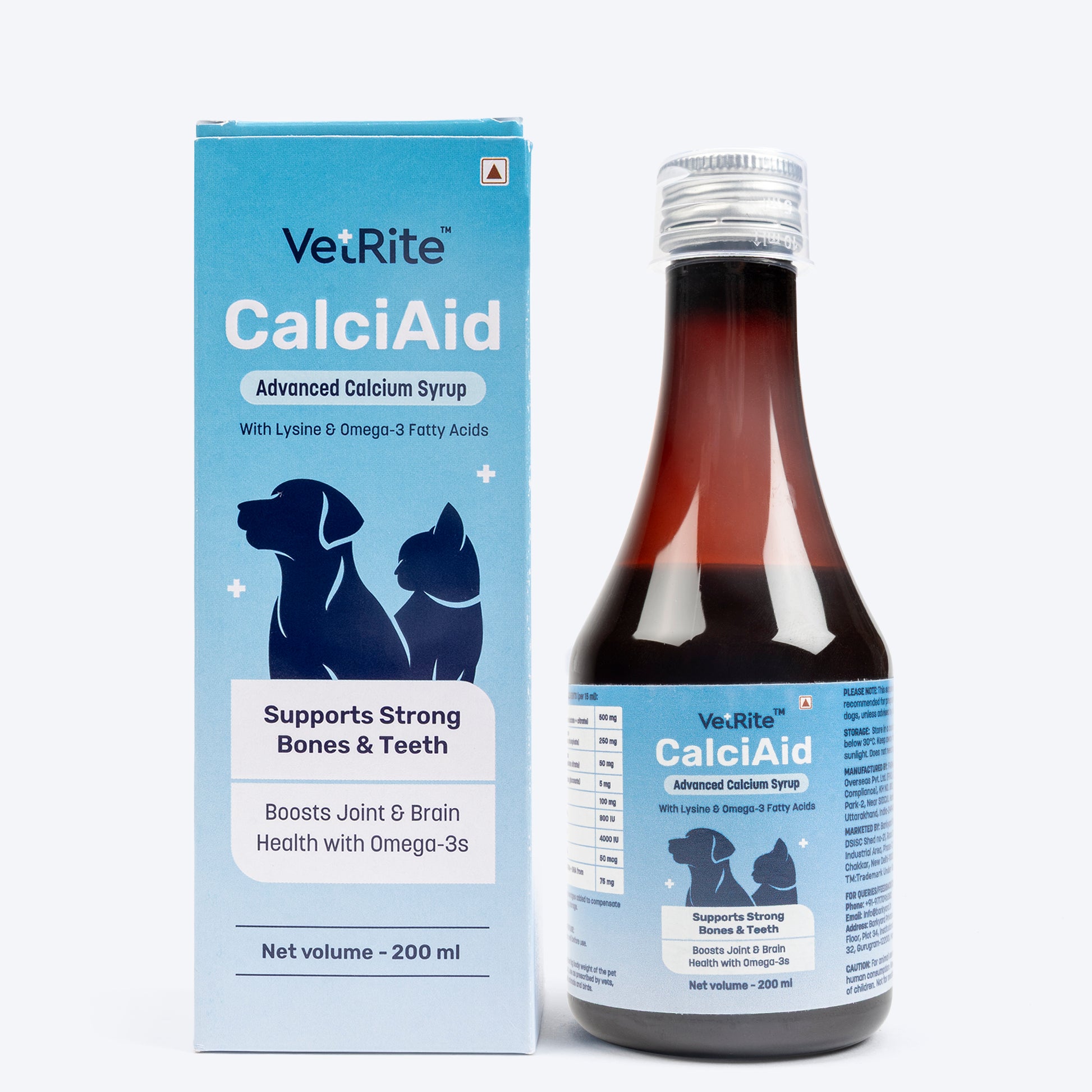 VetRite CalciAid Supports Strong Bones & Teeth Advanced Calcium Syrup For Dog & Cat - 200 ml - Heads Up For Tails