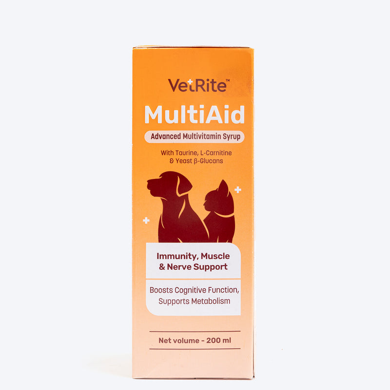 VetRite MultiAid Immunity, Muscle & Nerve Support Advanced Multivitamin Syrup For Dog & Cat - 200 ml - Heads Up For Tails