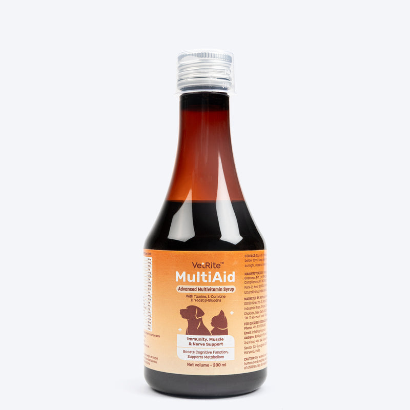 VetRite MultiAid Immunity, Muscle & Nerve Support Advanced Multivitamin Syrup For Dog & Cat - 200 ml - Heads Up For Tails