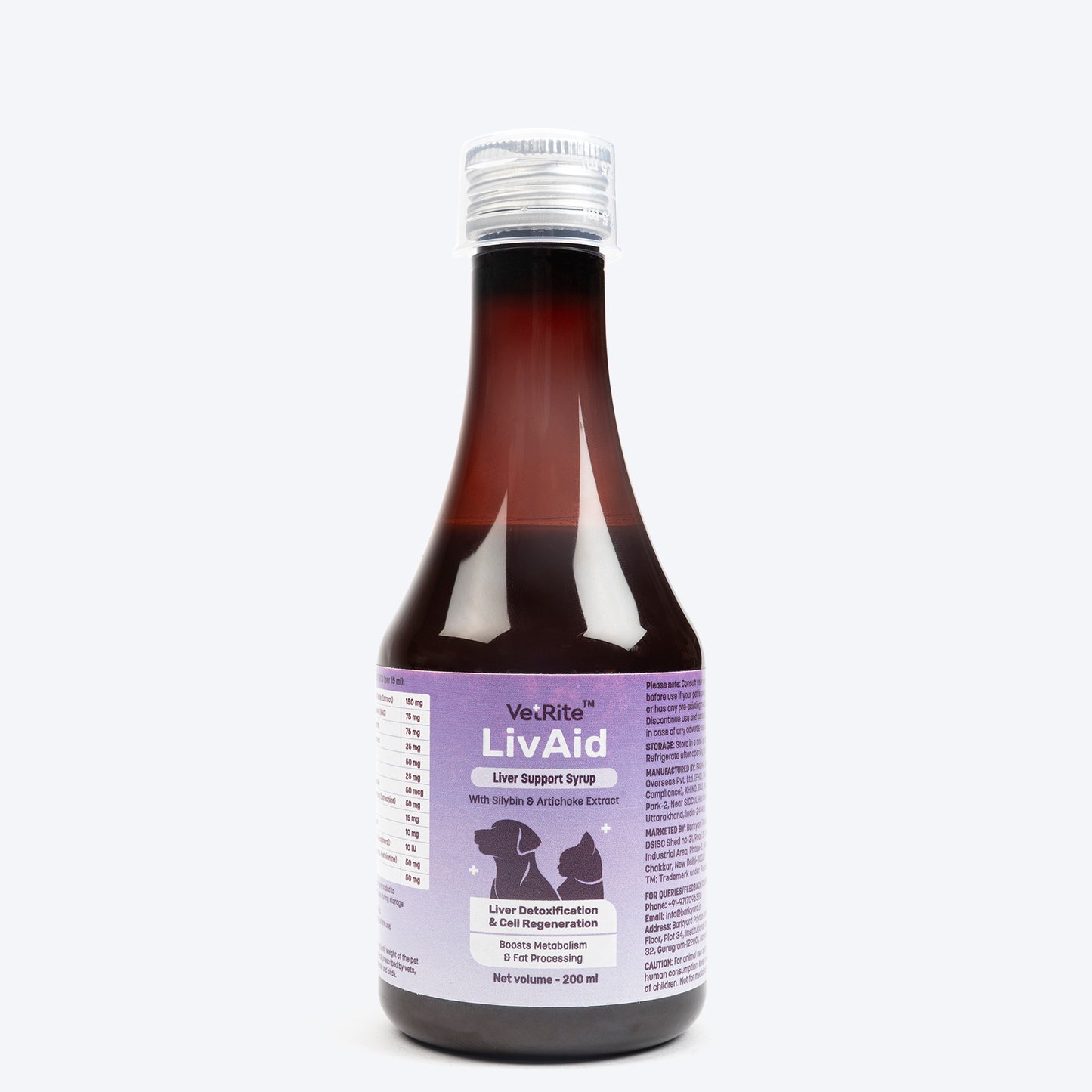 VetRite LivAid Liver Support Detoxification & Cell Regeneration Syrup For Dog & Cat - 200 ml - Heads Up For Tails