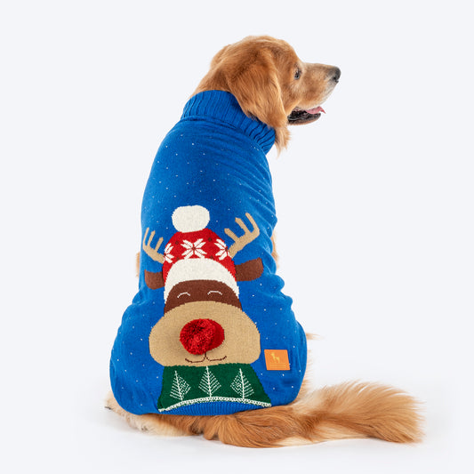 HUFT Reindeer Cheer Sweater For Dog - Blue - Heads Up For Tails