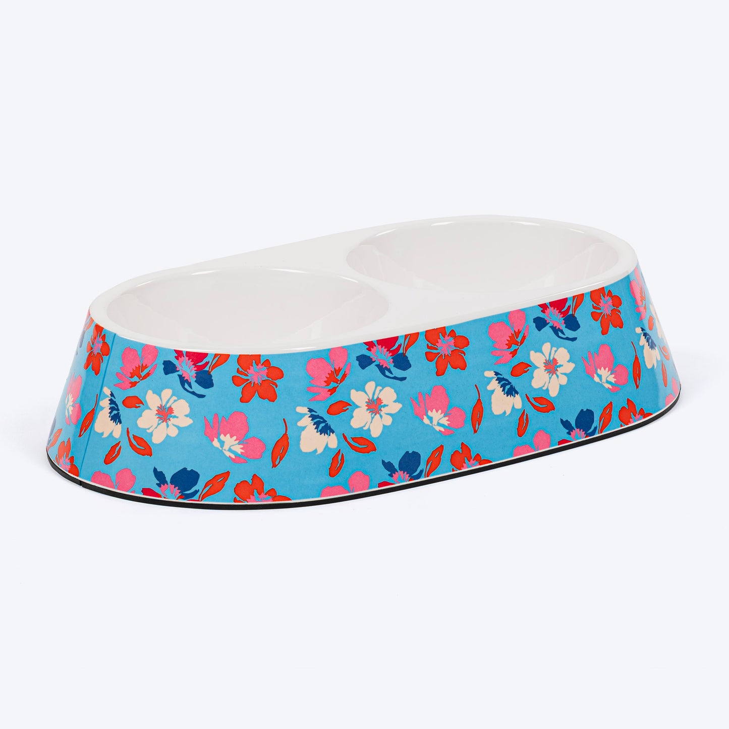 HUFT Summer Bloom Printed Melamine Double Diner For Dog - Blue - Heads Up For Tails