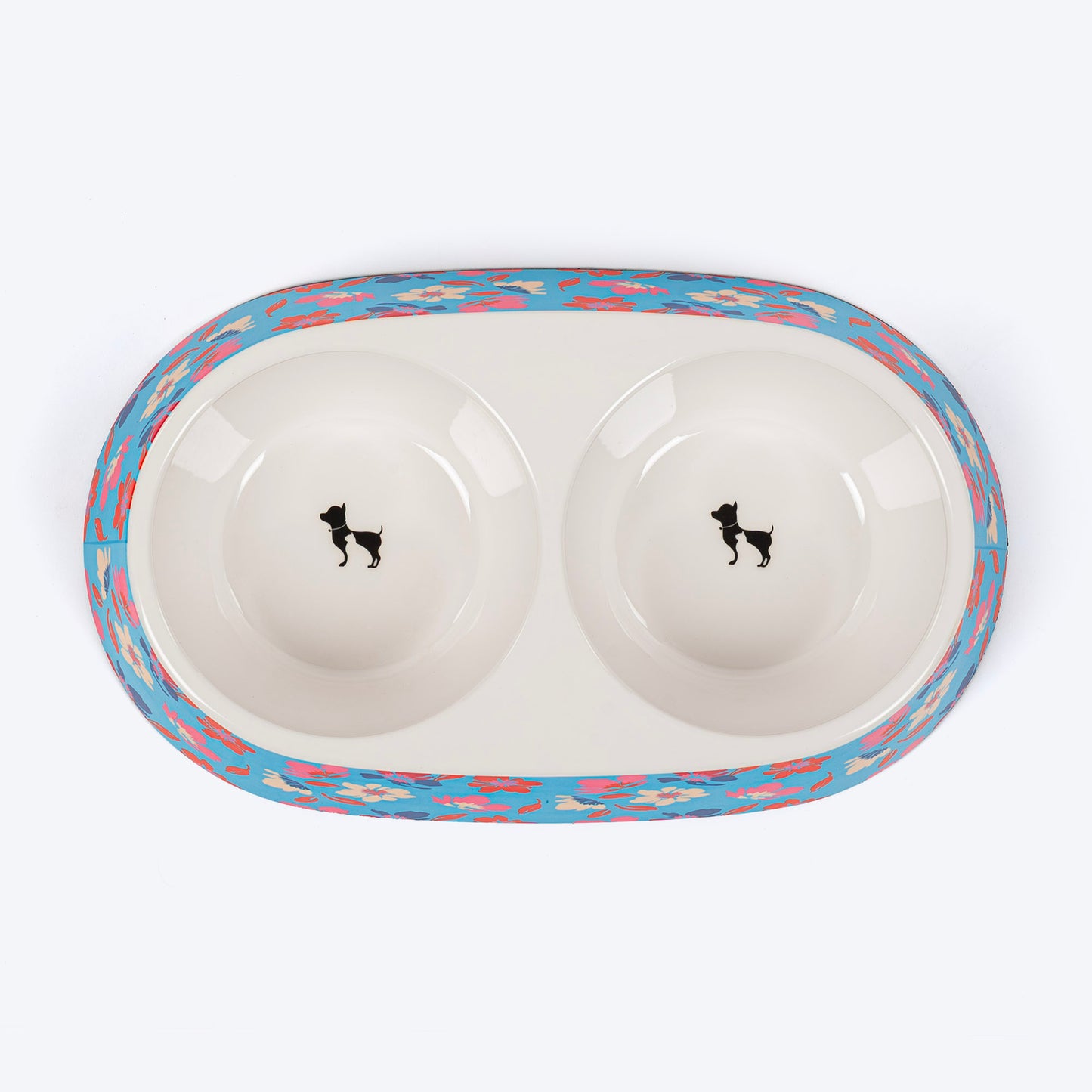 HUFT Summer Bloom Printed Melamine Double Diner For Dog - Blue - Heads Up For Tails