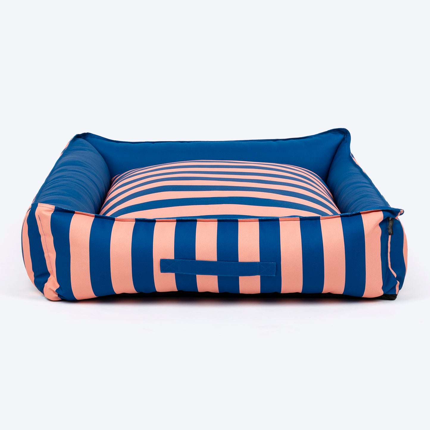 HUFT Personalised Happy Stripes Lounger Bed For Dog - Navy & Peach - Heads Up For Tails