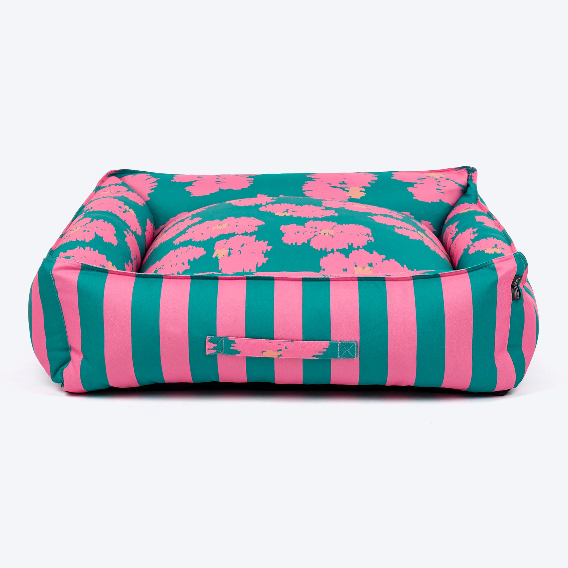 HUFT Personalised Pawsome Blossom Lounger Bed For Dog - Green & Pink - Heads Up For Tails