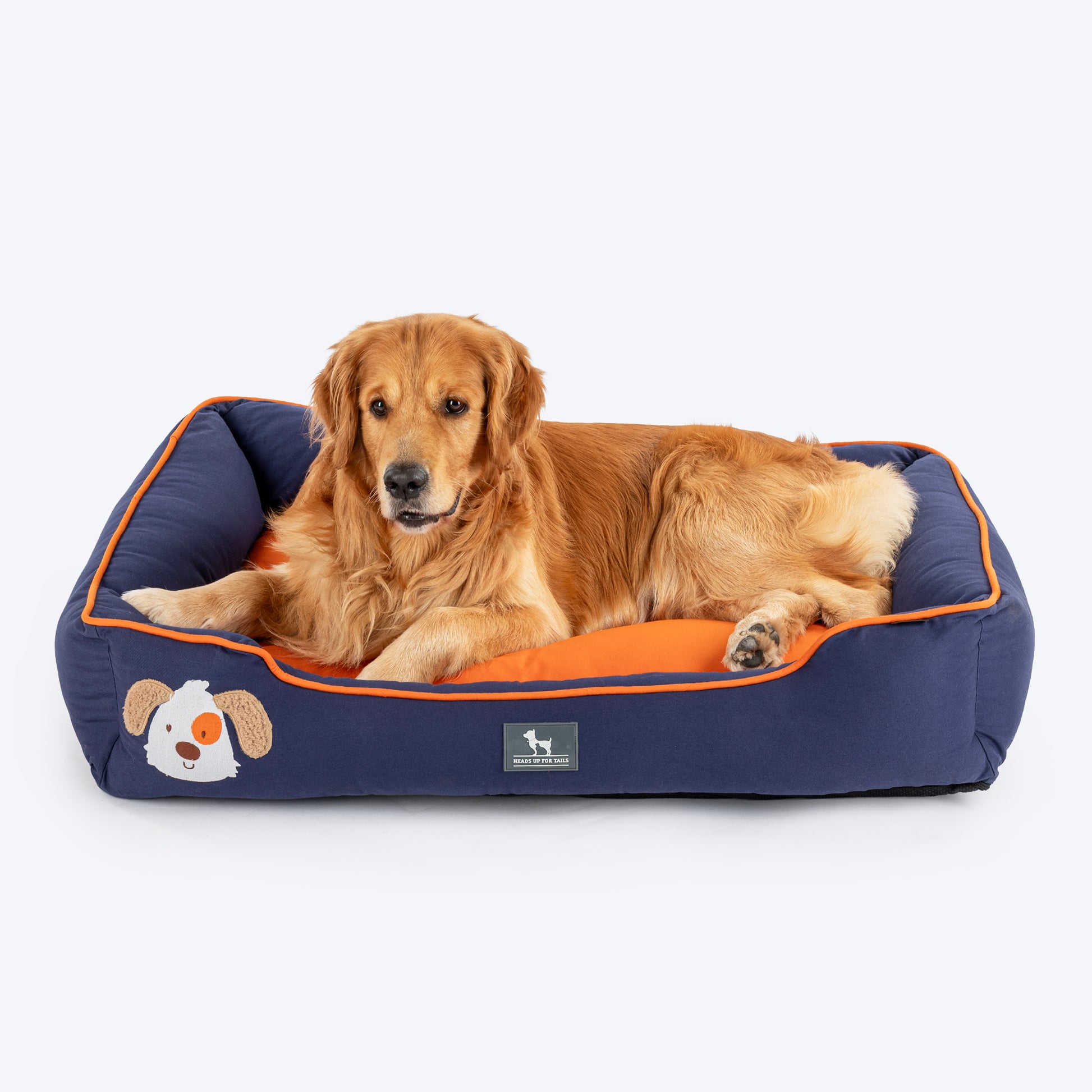 HUFT Woofie Classic Lounger Bed For Dog - Blue & Orange - Heads Up For Tails