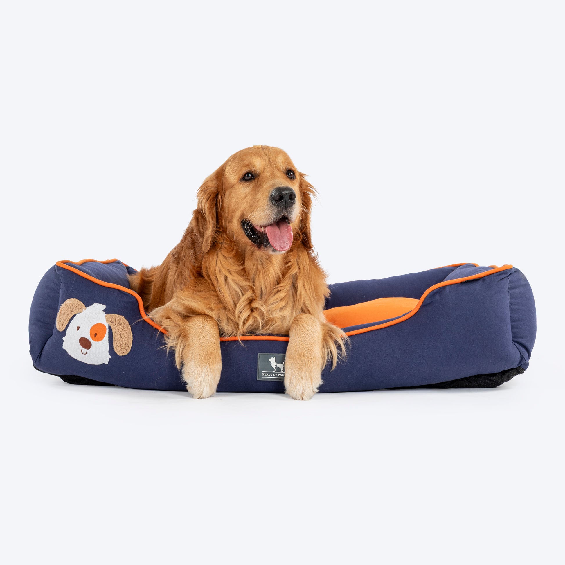 HUFT Woofie Classic Lounger Bed For Dog - Blue & Orange - Heads Up For Tails