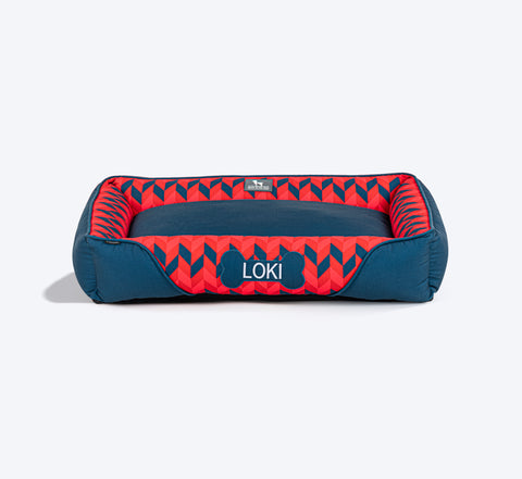 HUFT Personalised Geometric Groove Lounger Bed For Dog - Navy Blue - Heads Up For Tails