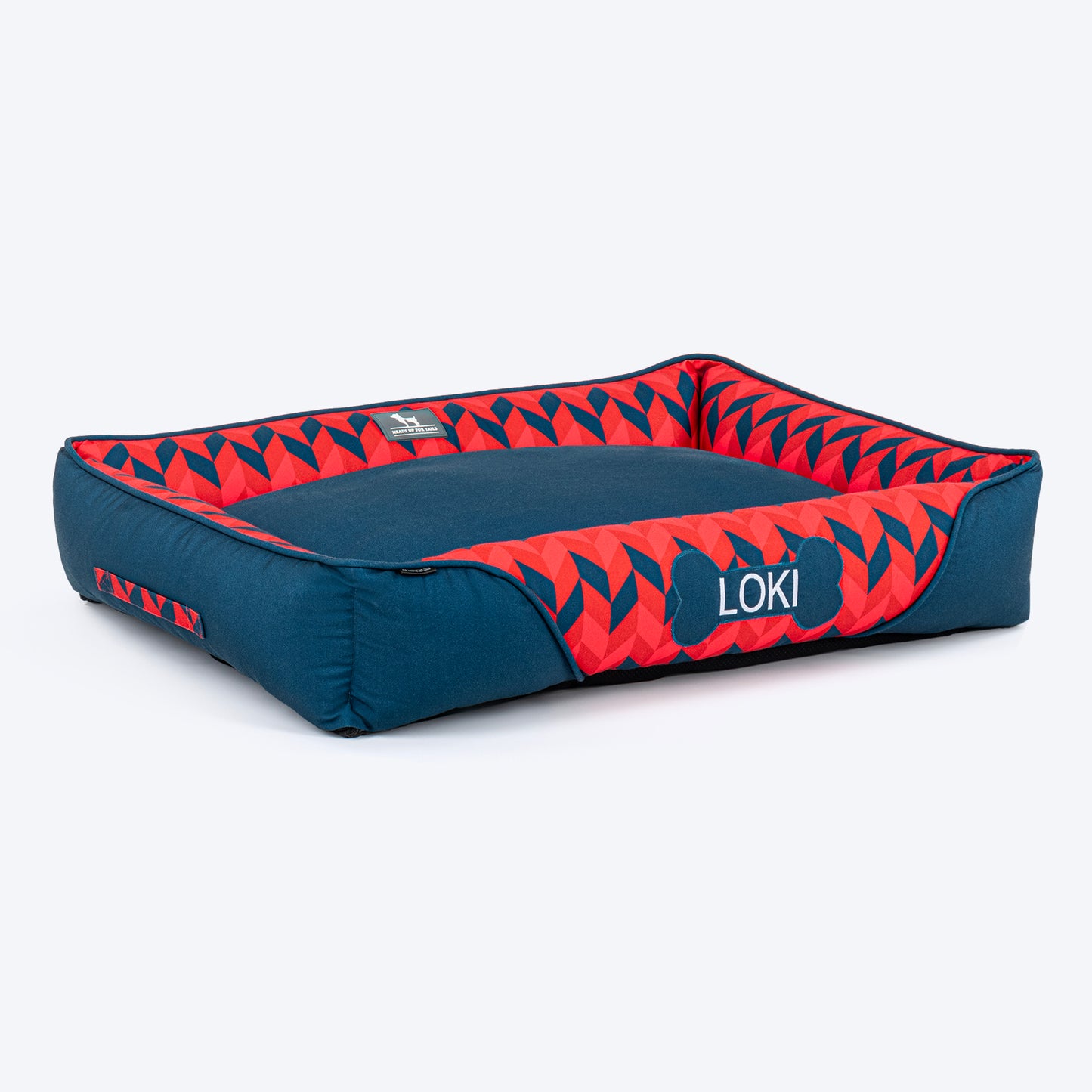 HUFT Personalised Geometric Groove Lounger Bed For Dog - Navy Blue - Heads Up For Tails