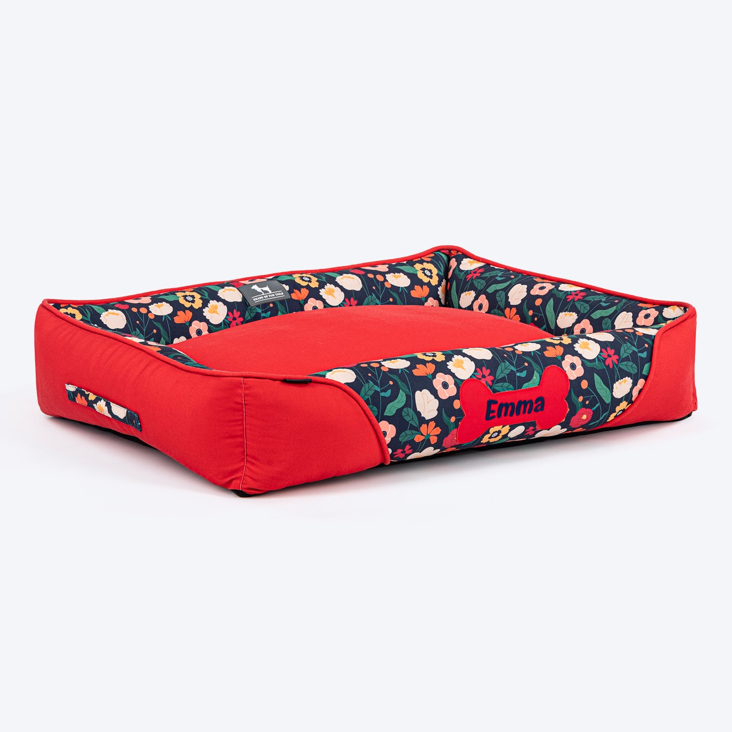HUFT Personalised Floral Fusion Lounger Bed For Dog - Red - Heads Up For Tails