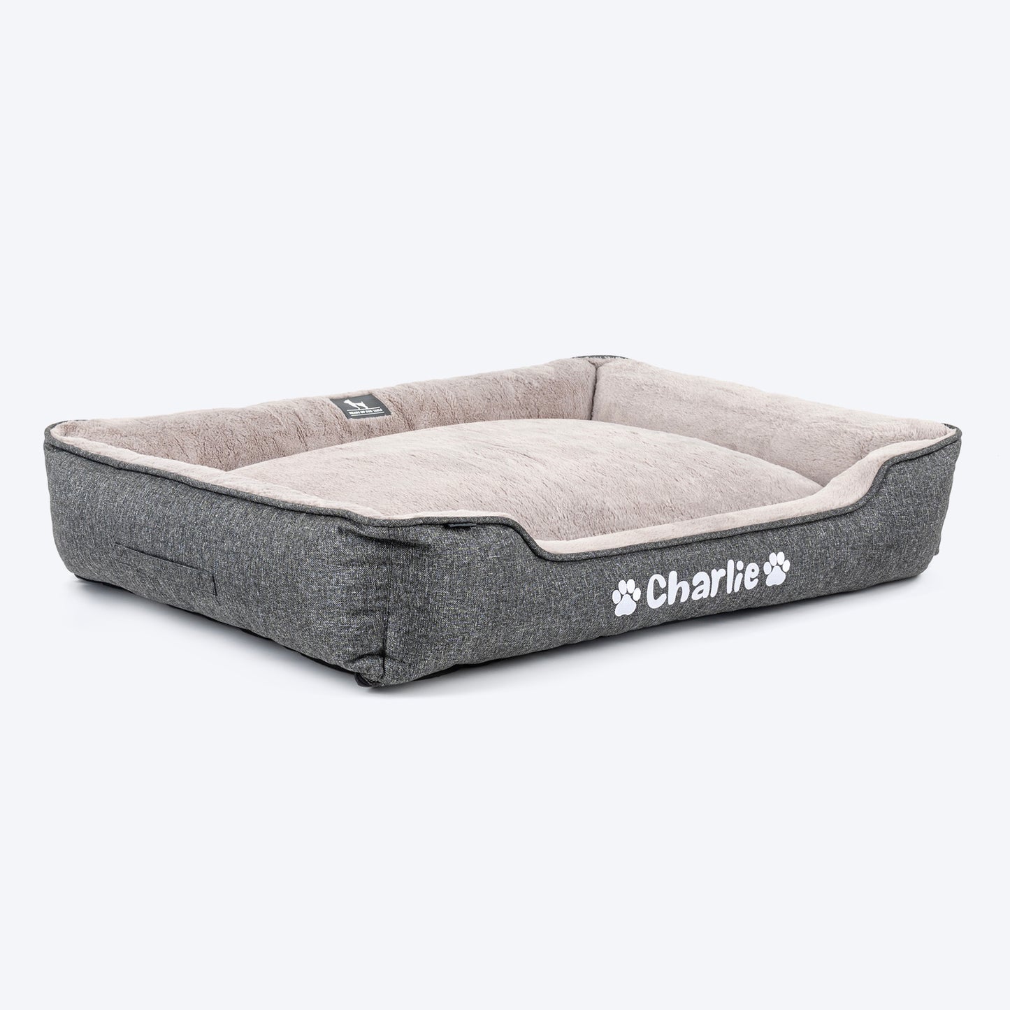 HUFT Personalised Furever Cosy Lounger Bed For Dog - Charcoal Black - Heads Up For Tails
