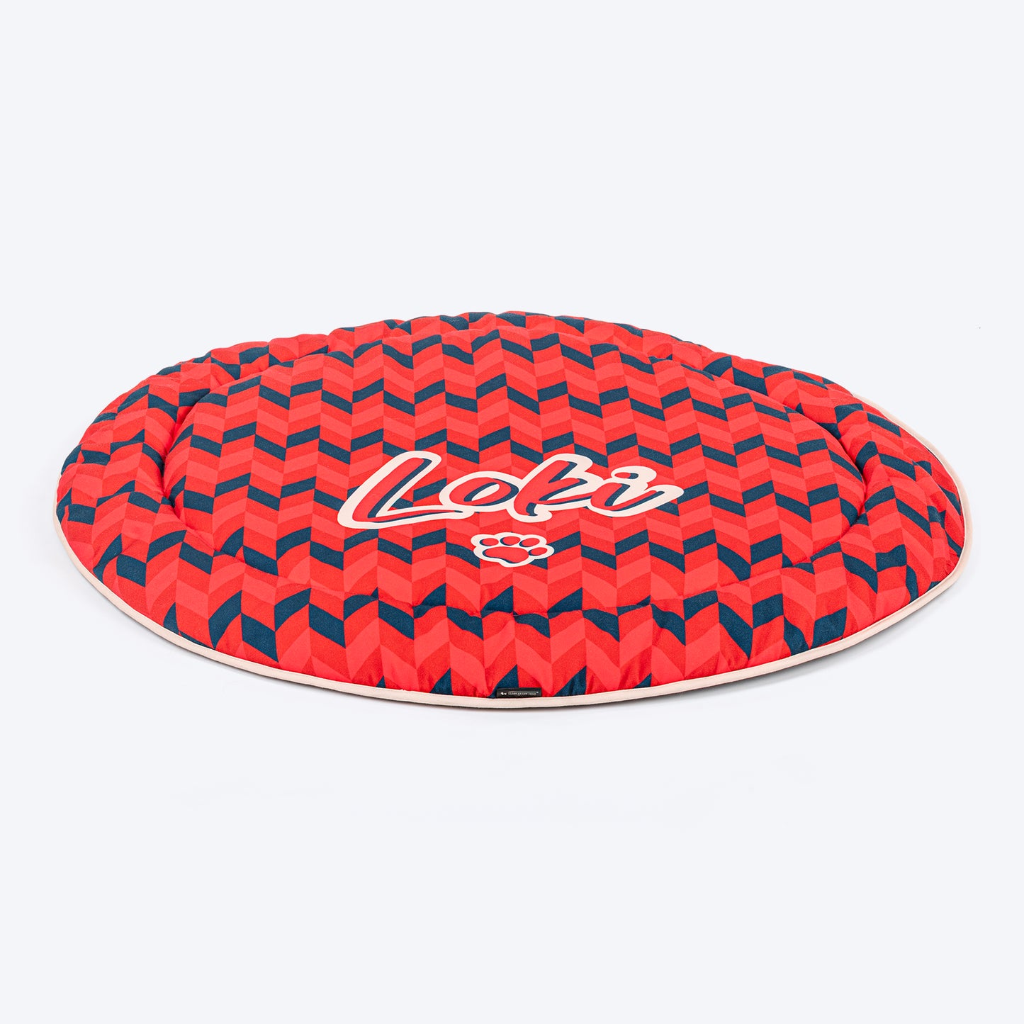 HUFT Personalised Geometric Groove  Circular Mat For Dog & Cat - Red - Heads Up For Tails