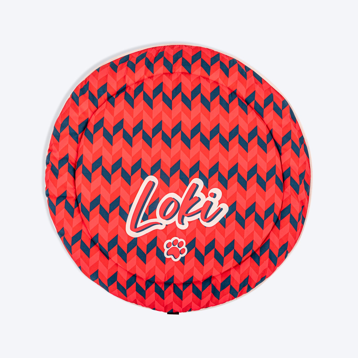 HUFT Personalised Geometric Groove Circular Mat For Dog & Cat - Red - Heads Up For Tails