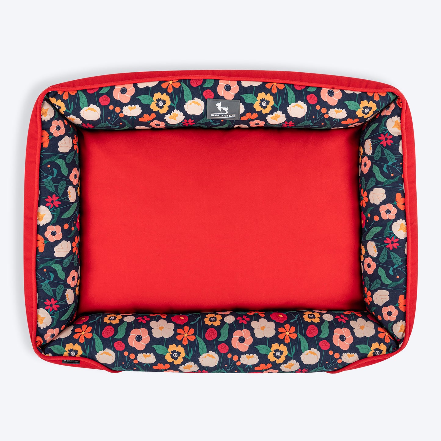 HUFT Personalised Floral Fusion Lounger Bed For Dog - Red - Heads Up For Tails