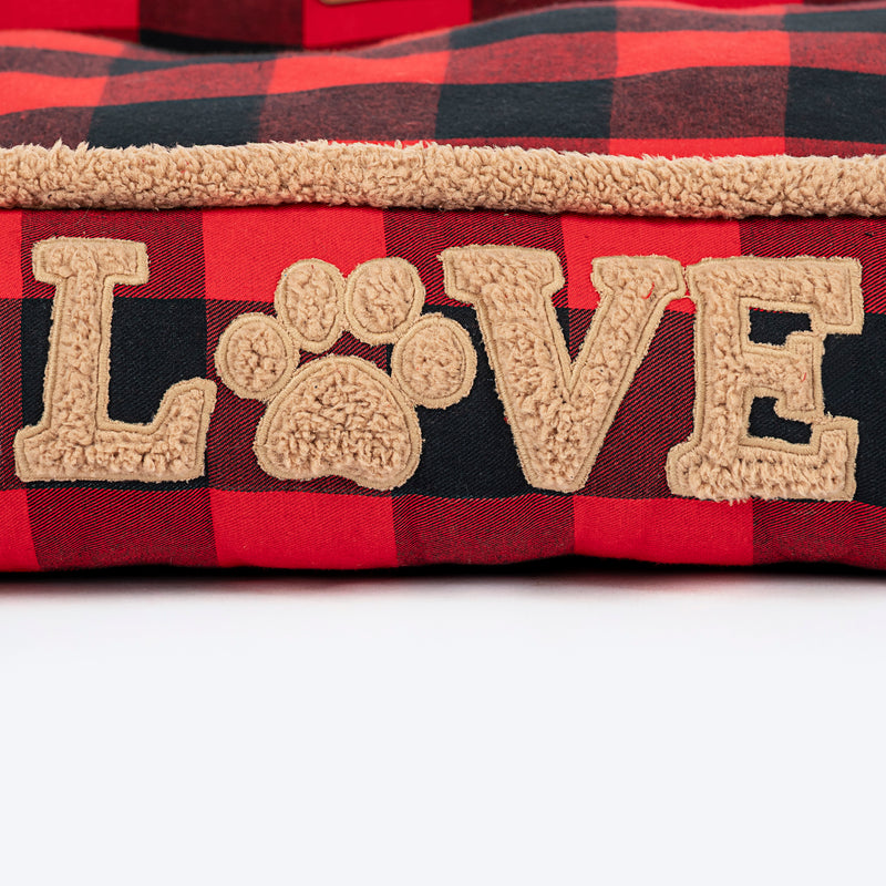 HUFT Love Plaid Lounger Bed For Dog - Red & Black - Heads Up For Tails