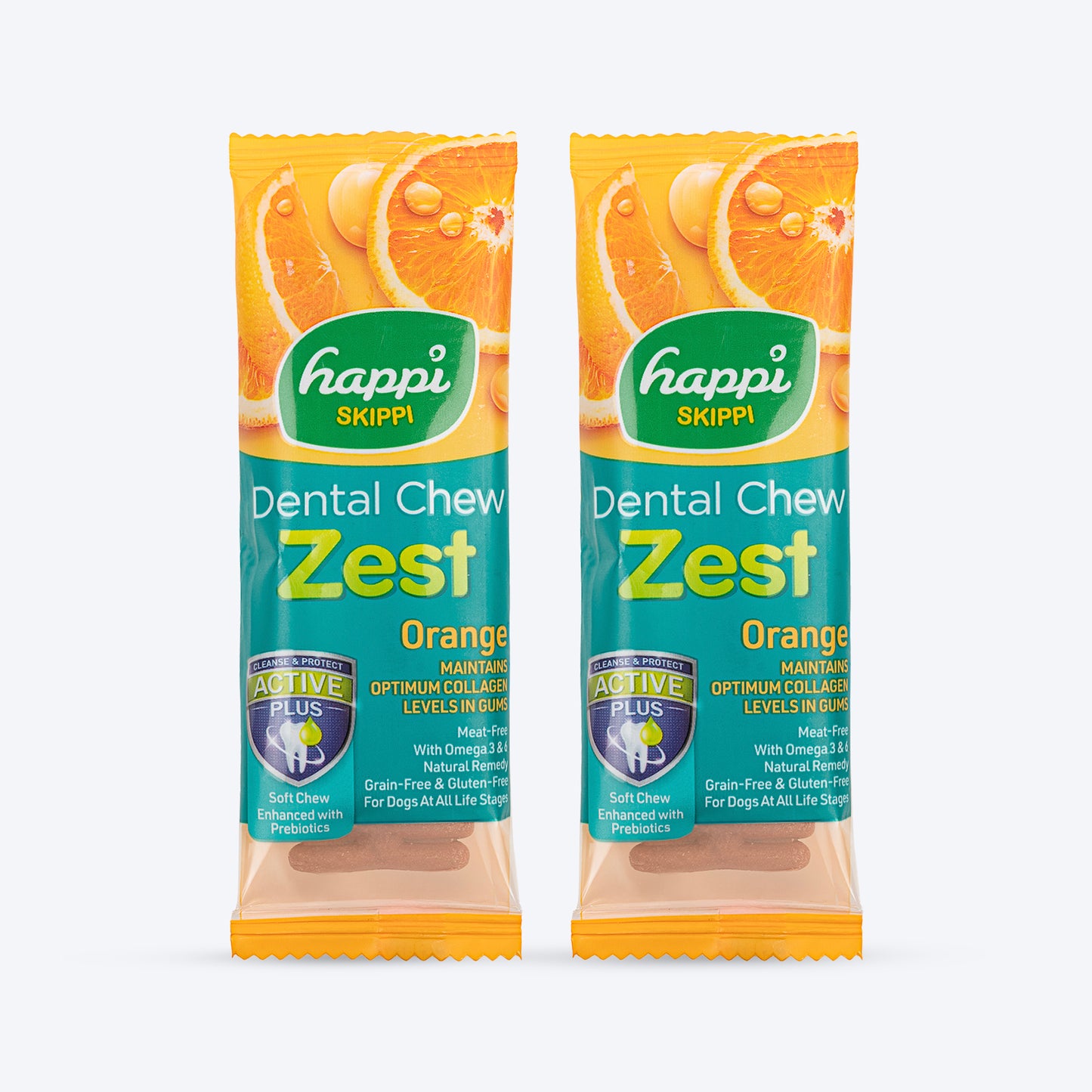 Happi Skippi Dental Chew Zest Orange Dog Treats - 4 inch - 25 gm - Heads Up For Tails