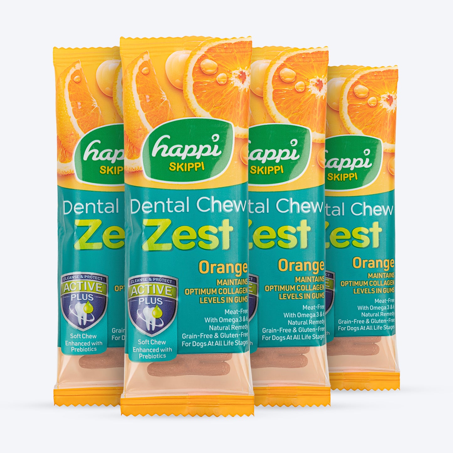 Happi Skippi Dental Chew Zest Orange Dog Treats - 4 inch - 25 gm - Heads Up For Tails