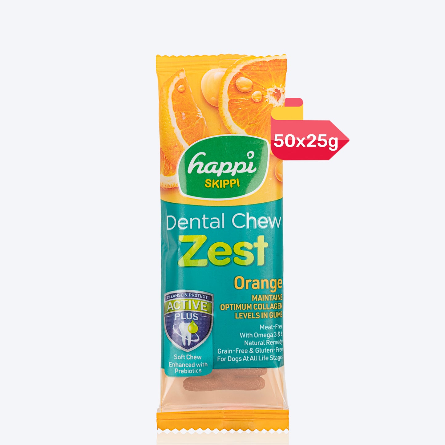 Happi Skippi Dental Chew Zest Orange Dog Treats - 4 inch - 25 gm - Heads Up For Tails