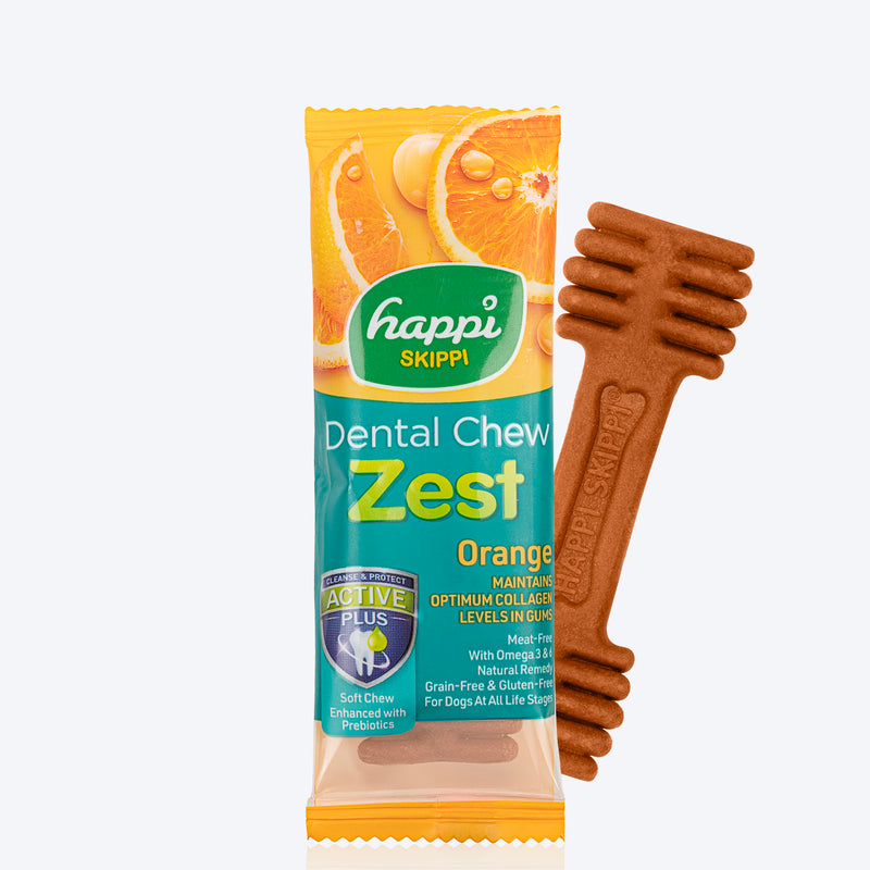 Happi Skippi Dental Chew Zest Orange Dog Treats - 4 inch - 25 gm - Heads Up For Tails