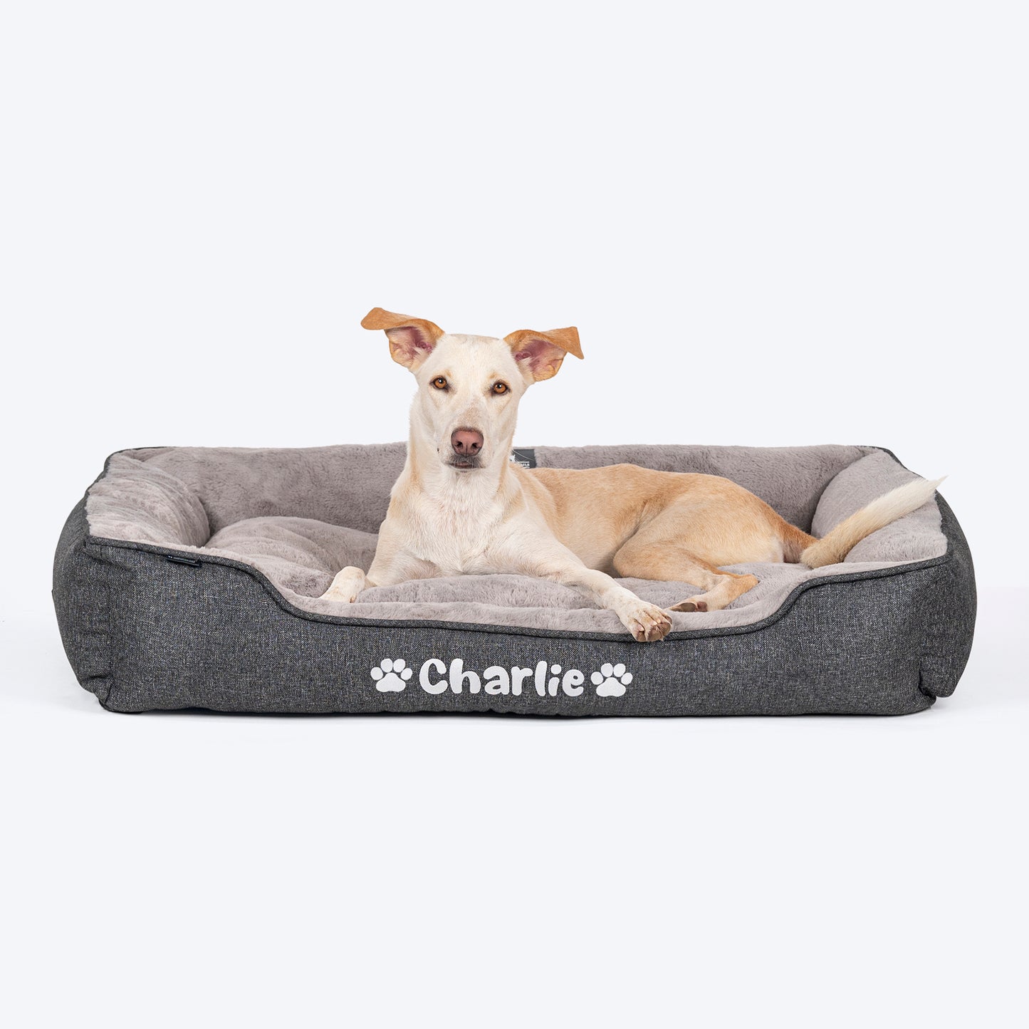 HUFT Personalised Furever Cosy Lounger Bed For Dog - Charcoal Black - Heads Up For Tails