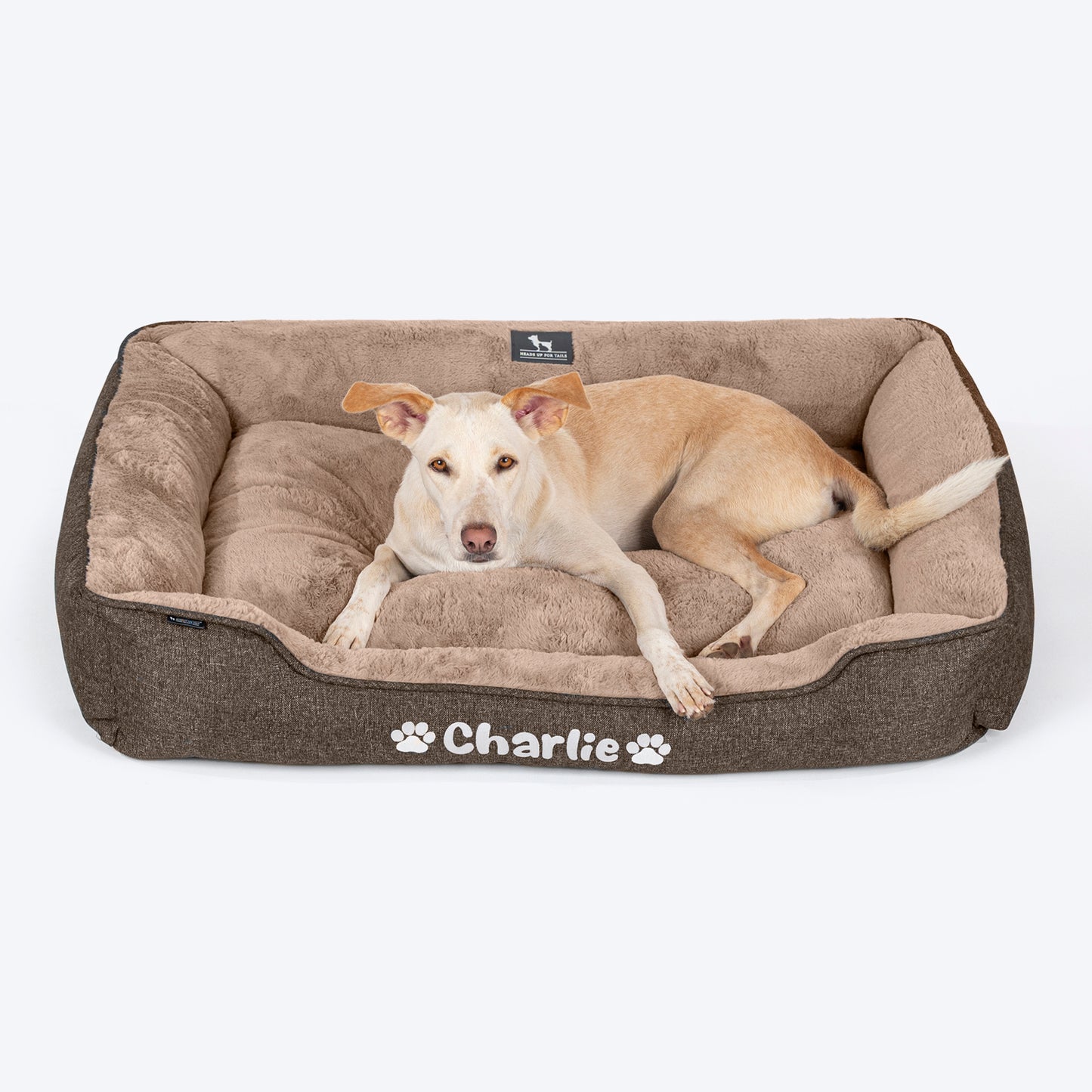 HUFT Personalised Furever Cosy Lounger Bed For Dog - Brown - Heads Up For Tails