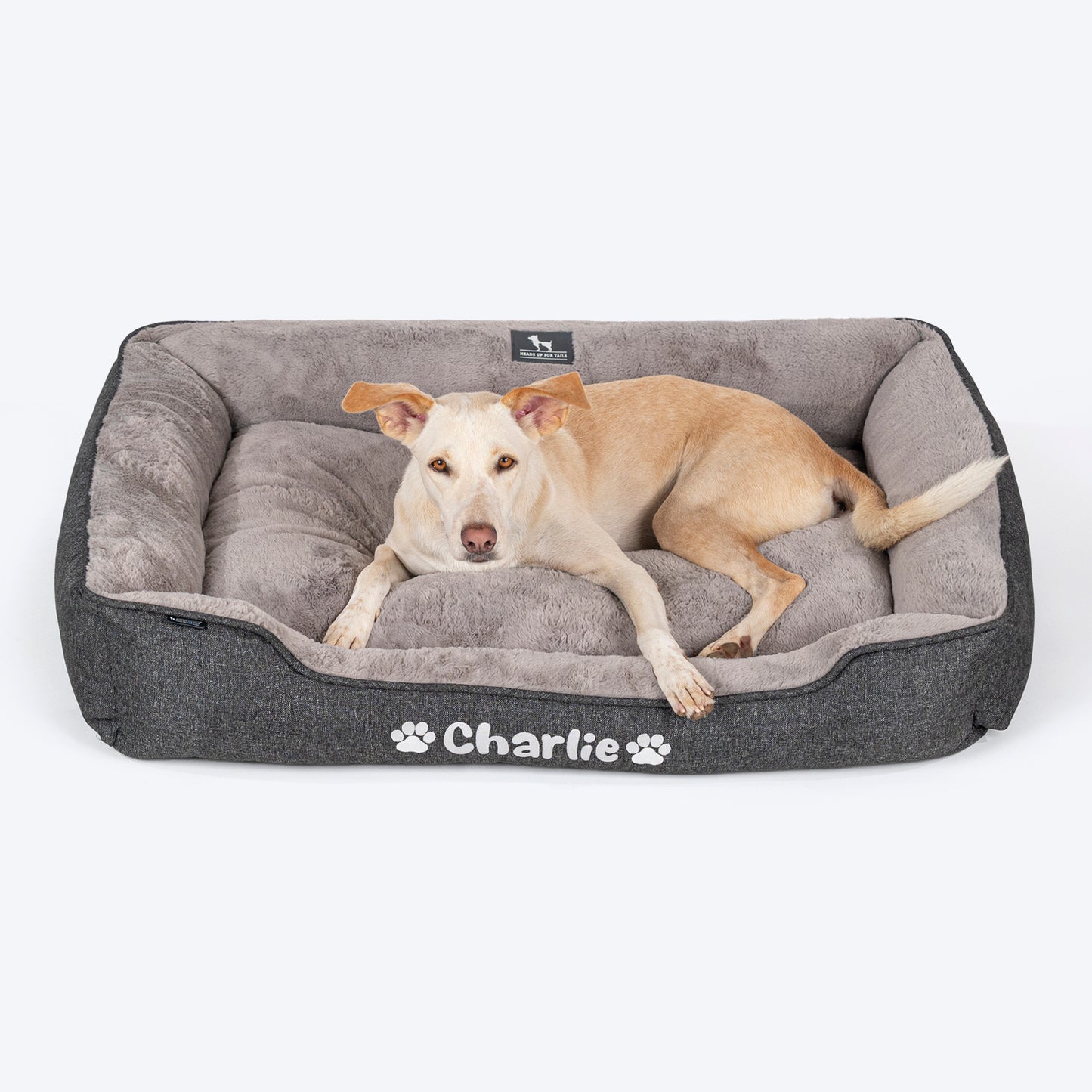 HUFT Personalised Furever Cosy Lounger Bed For Dog - Charcoal Black - Heads Up For Tails