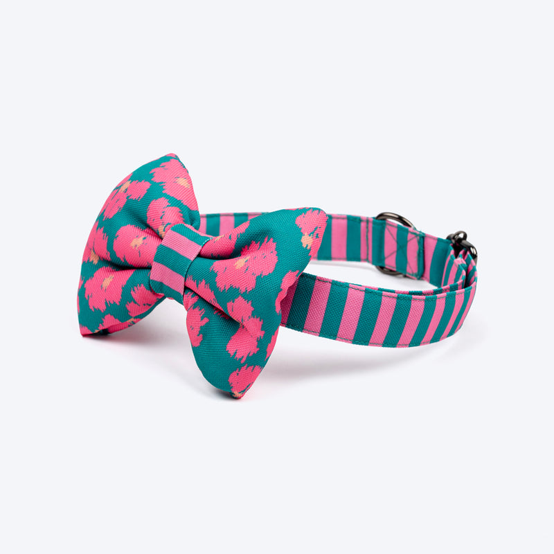 HUFT Pawsome Blossom Bow Tie With Collar For Dog - Green & Pink - Heads Up For Tails