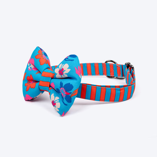HUFT Summer Bloom Bow Tie With Collar For Dog - Blue - Heads Up For Tails