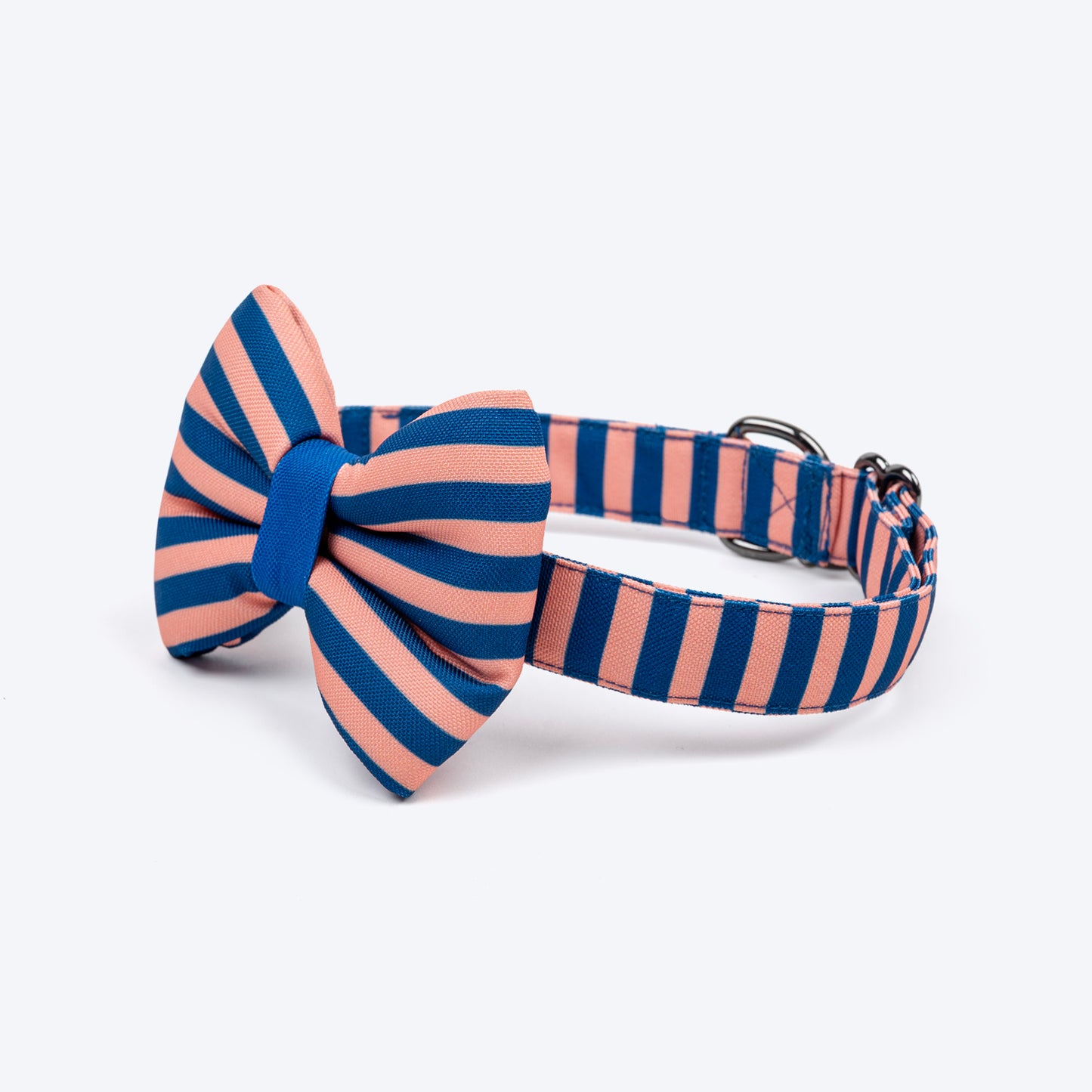 HUFT Happy Stripes Bow Tie With Collar For Dog - Blue & Peach - Heads Up For Tails