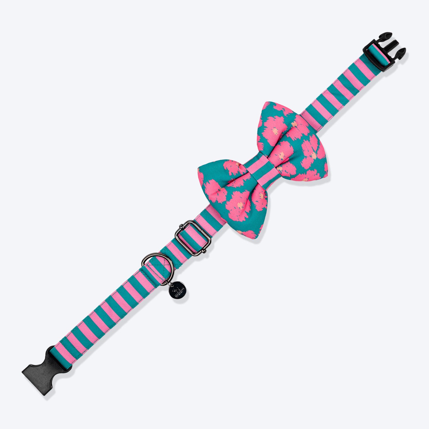 HUFT Pawsome Blossom Bow Tie With Collar For Dog - Green & Pink - Heads Up For Tails