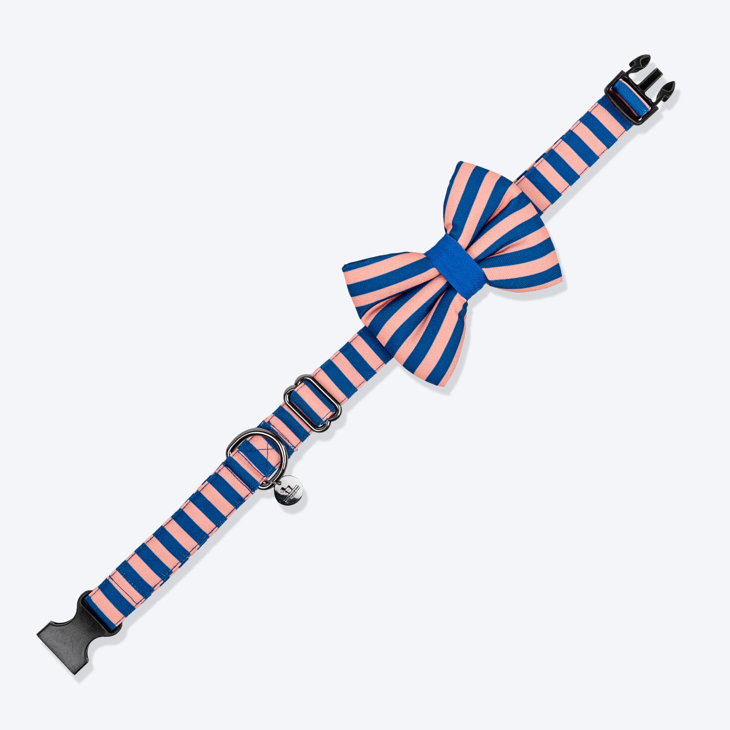 HUFT Happy Stripes Bow Tie With Collar For Dog - Blue & Peach - Heads Up For Tails